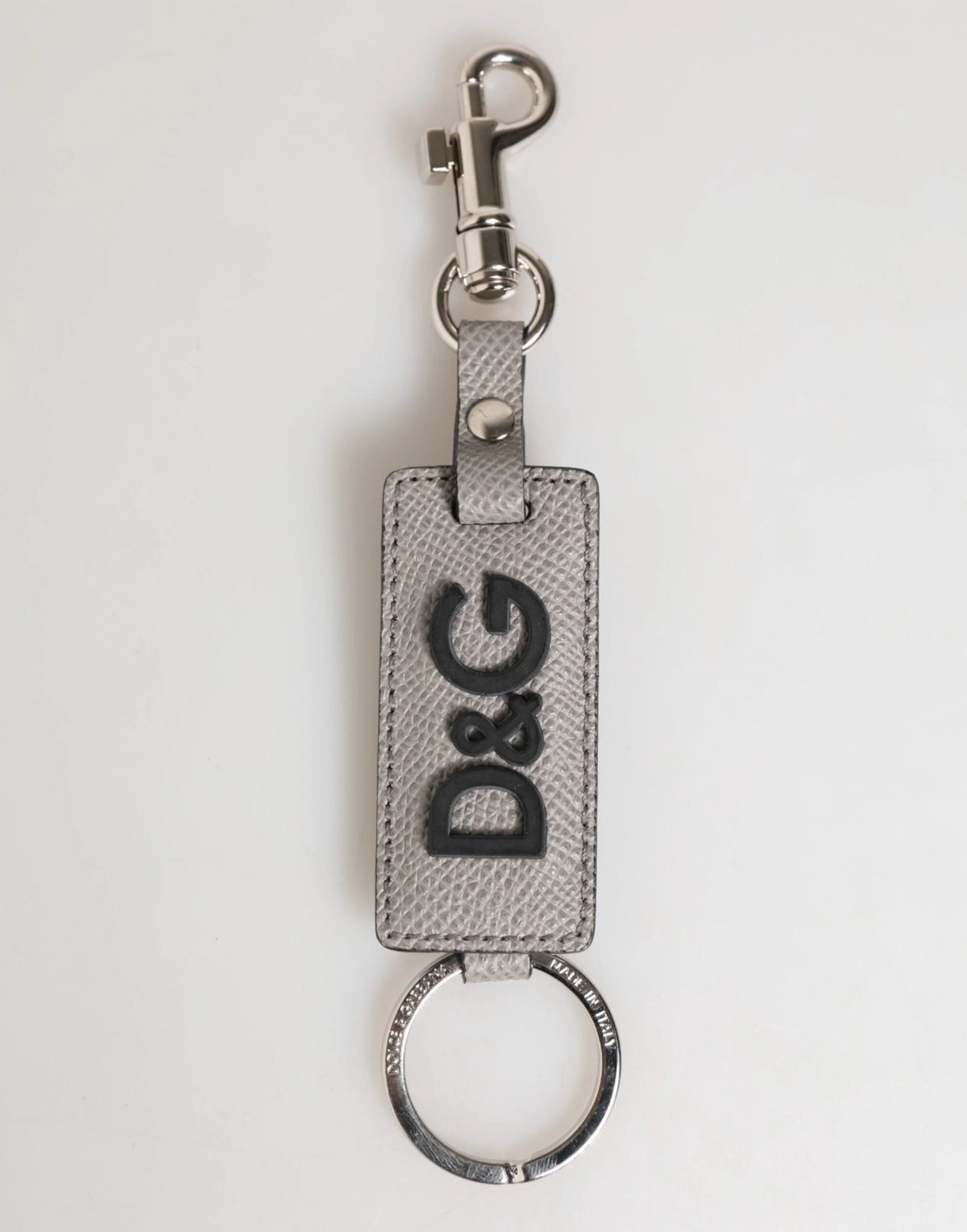 Dolce & Gabbana Gray Leather Logo Metal Ring Keychain Holder Men Keyring - Keychains