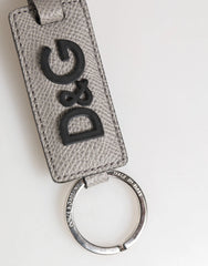 Dolce & Gabbana Gray Leather Logo Metal Ring Keychain Holder Men Keyring - Keychains