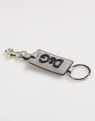 Dolce & Gabbana Gray Leather Logo Metal Ring Keychain Holder Men Keyring - Keychains