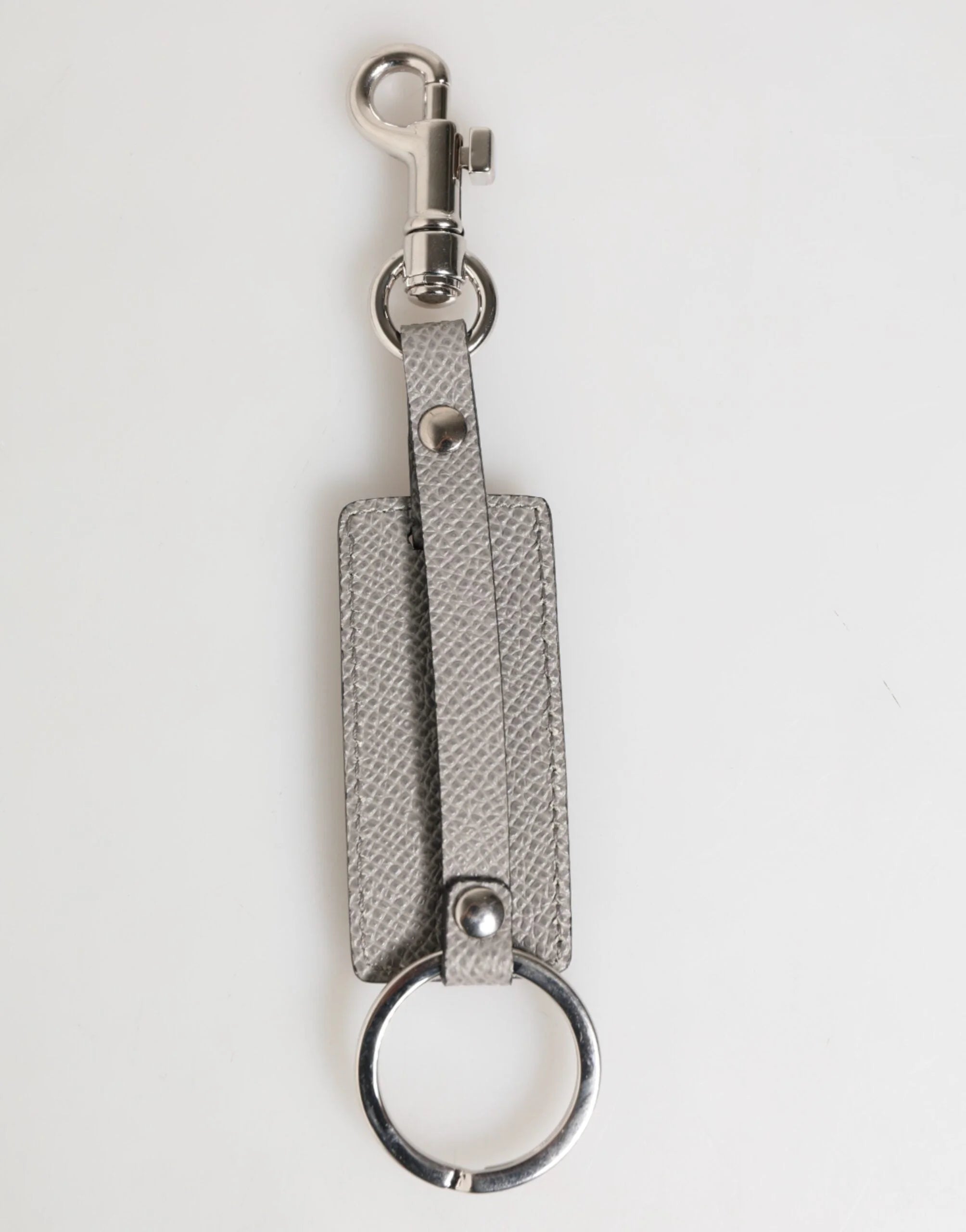 Dolce & Gabbana Gray Leather Logo Metal Ring Keychain Holder Men Keyring - Keychains