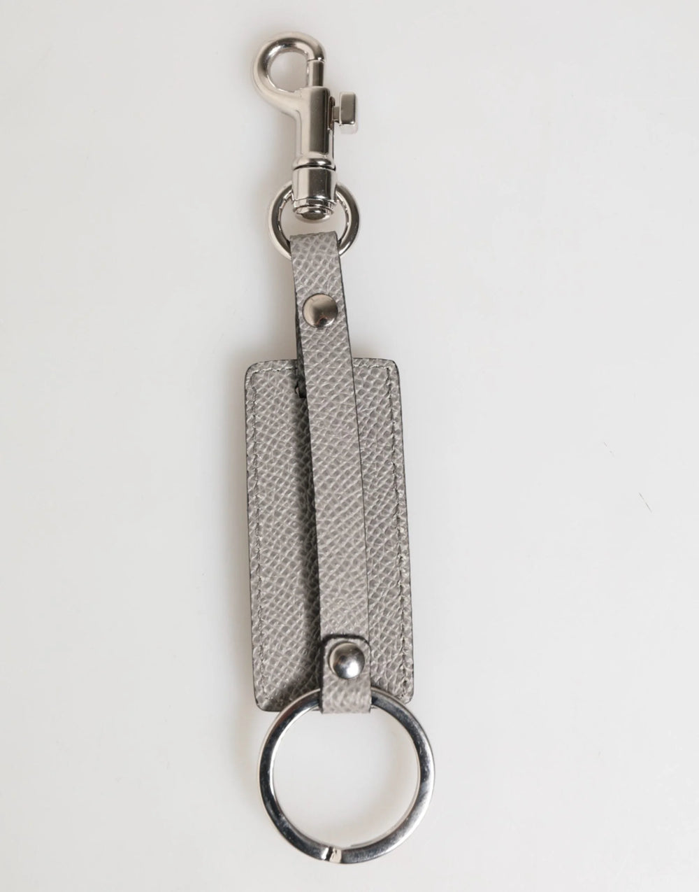 Dolce & Gabbana Gray Leather Logo Metal Ring Keychain Holder Men Keyring - Keychains