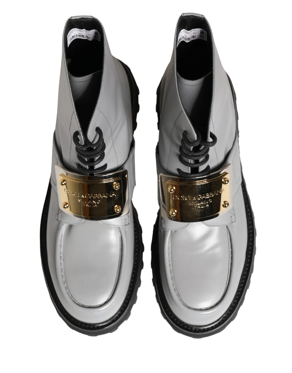 Dolce & Gabbana Grå Läder Logotyp Plakett Ankelfrämda Stövlar Skor - EU45/US12 - Stövlar