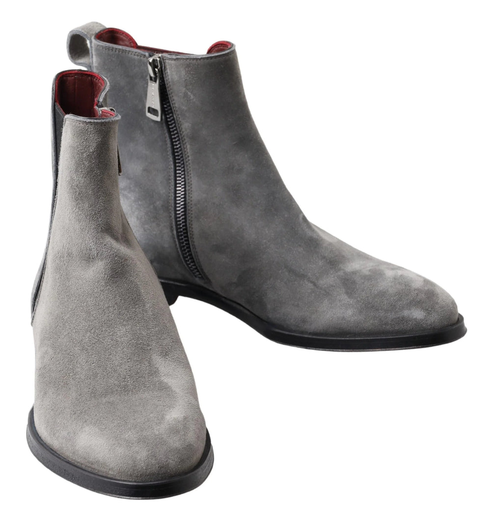 Dolce & Gabbana Gray Leather Men Ankle Boots Shoes - EU39/US6