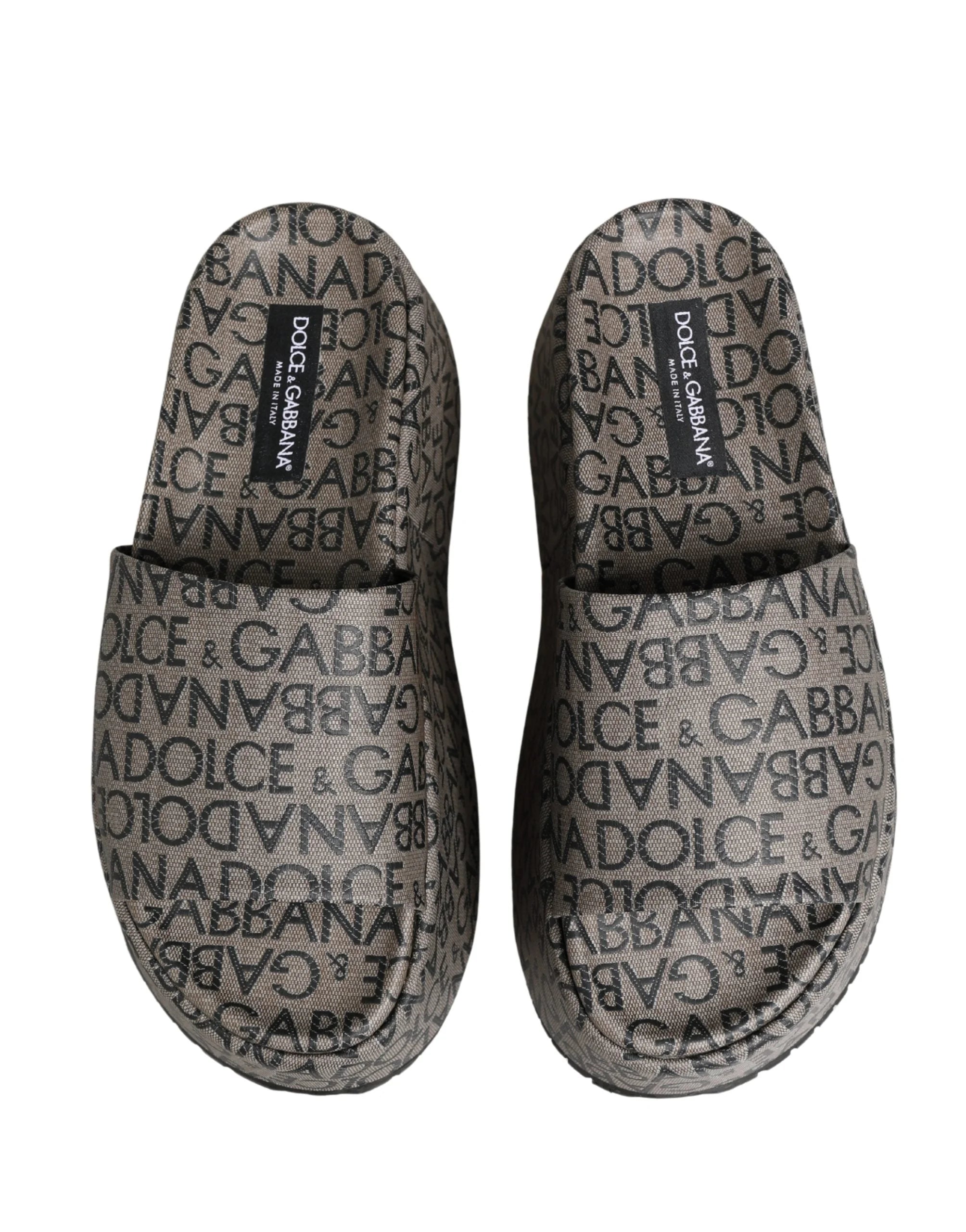 Dolce & Gabbana Gray Leather Monogram Logo Sandals Shoes - EU44/US11