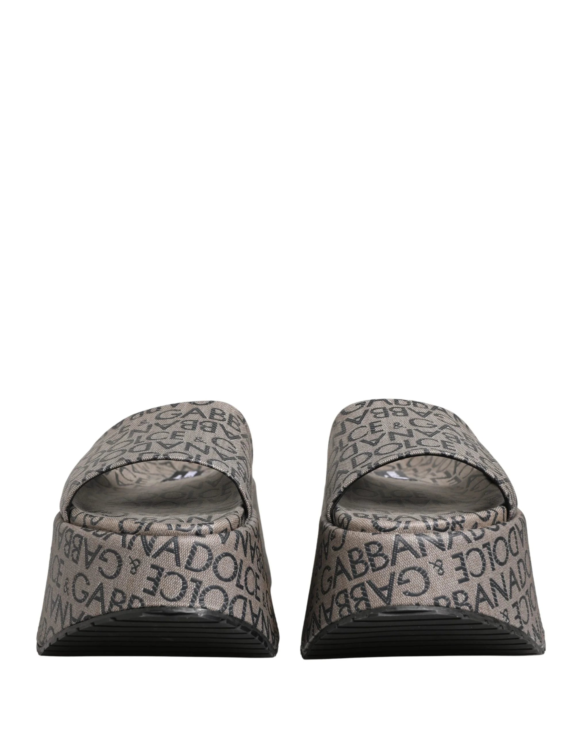 Dolce & Gabbana Gray Leather Monogram Logo Sandals Shoes - EU44/US11