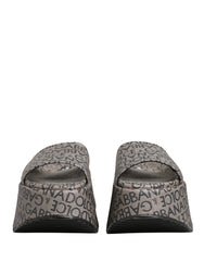 Dolce & Gabbana Gray Leather Monogram Logo Sandals Shoes - EU44/US11