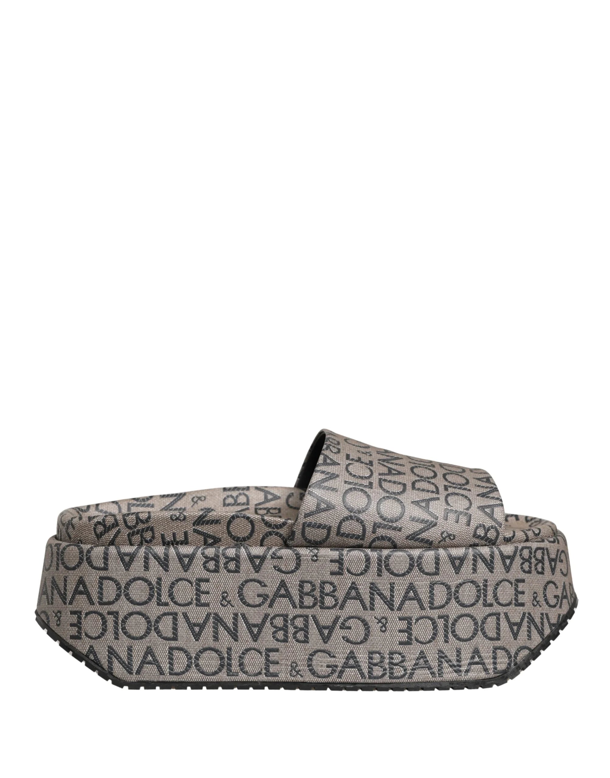 Dolce & Gabbana Gray Leather Monogram Logo Sandals Shoes - EU44/US11
