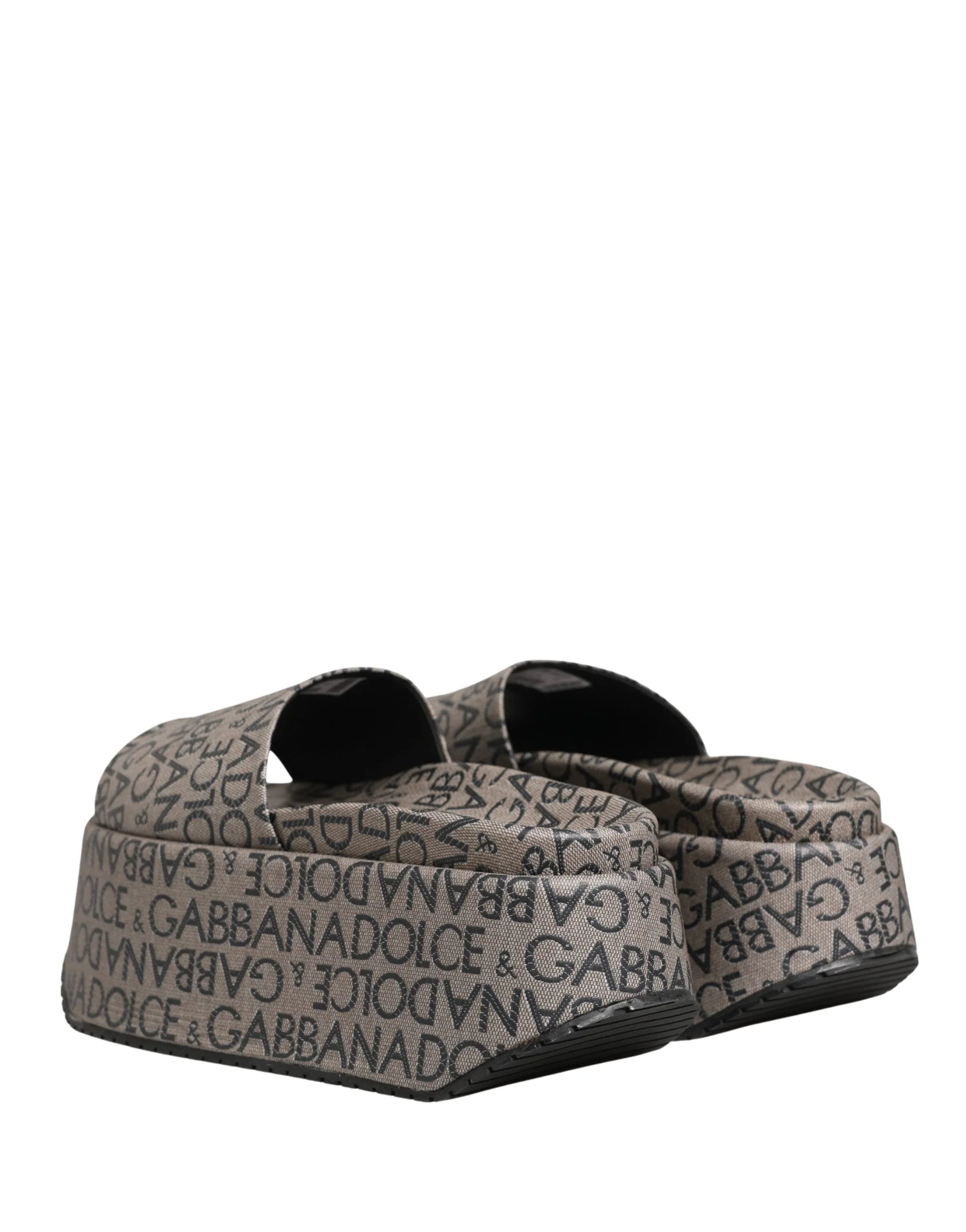 Dolce & Gabbana Gray Leather Monogram Logo Sandals Shoes - EU44/US11
