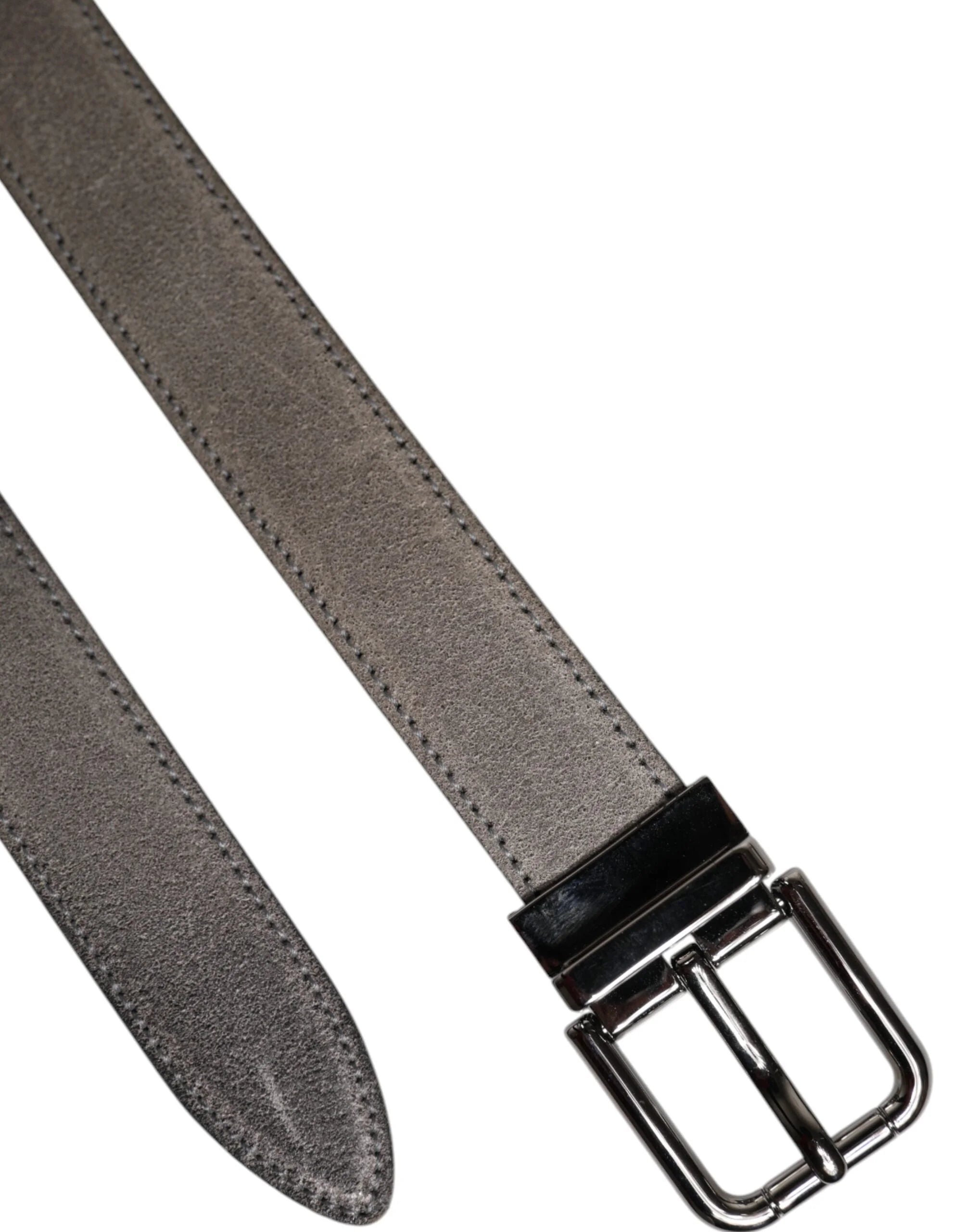 Dolce & Gabbana Gray Leather Silver Tone Metal Buckle Belt - 105 cm / 42 Inches