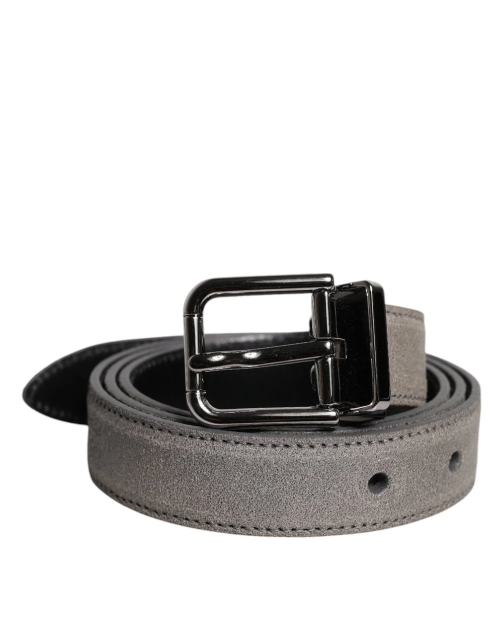 Dolce & Gabbana Gray Leather Silver Tone Metal Buckle Belt - 105 cm / 42 Inches
