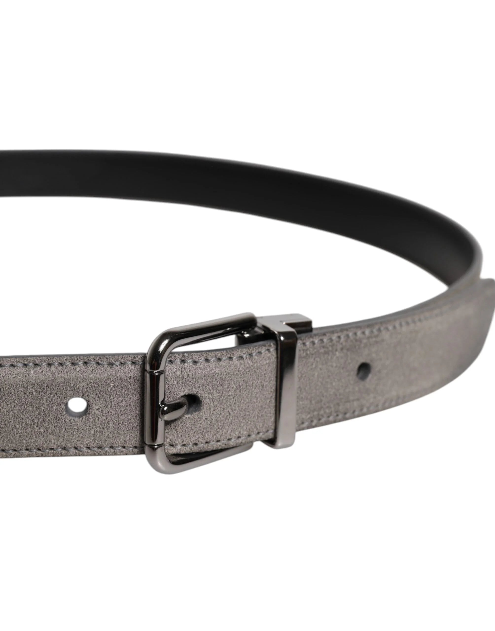 Dolce & Gabbana Gray Leather Silver Tone Metal Buckle Belt - Belts