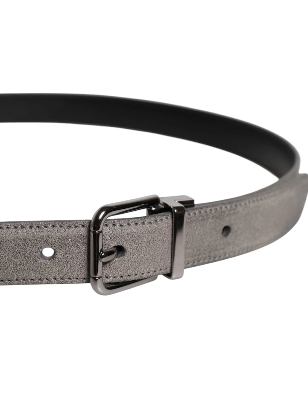 Dolce & Gabbana Gray Leather Silver Tone Metal Buckle Belt - Belts