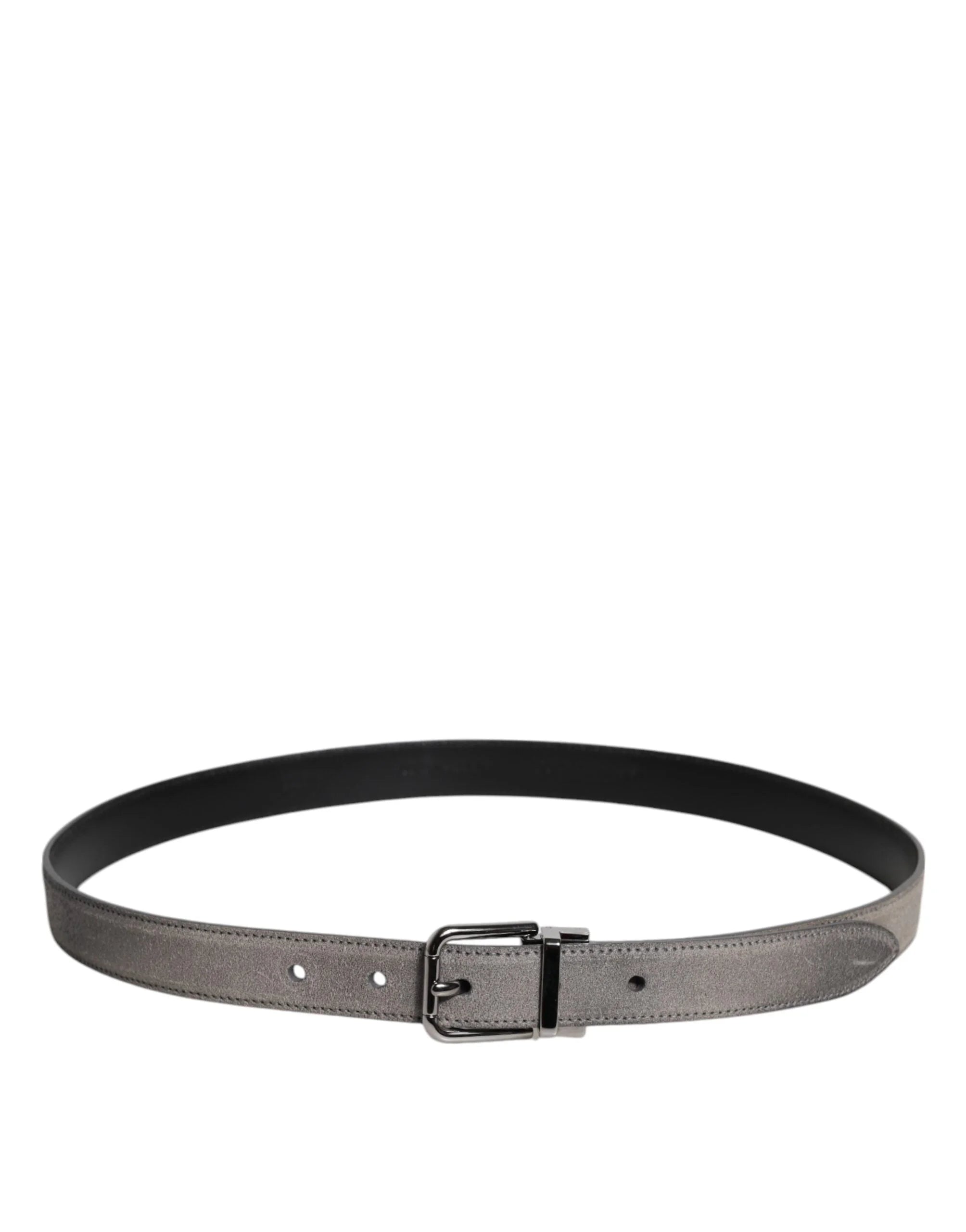 Dolce & Gabbana Gray Leather Silver Tone Metal Buckle Belt - Belts