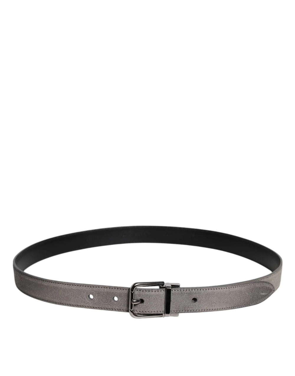 Dolce & Gabbana Gray Leather Silver Tone Metal Buckle Belt - Belts