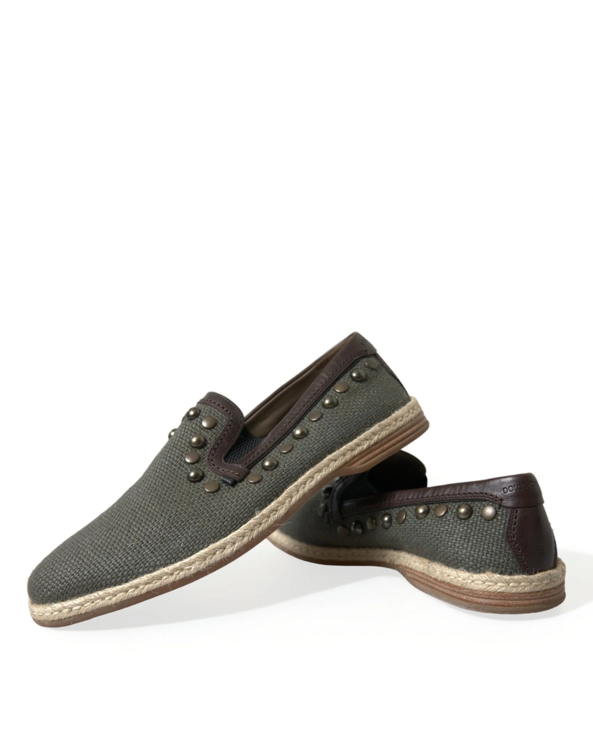 Dolce & Gabbana Gray Linen Leather Studded Loafers Shoes - EU40/US7