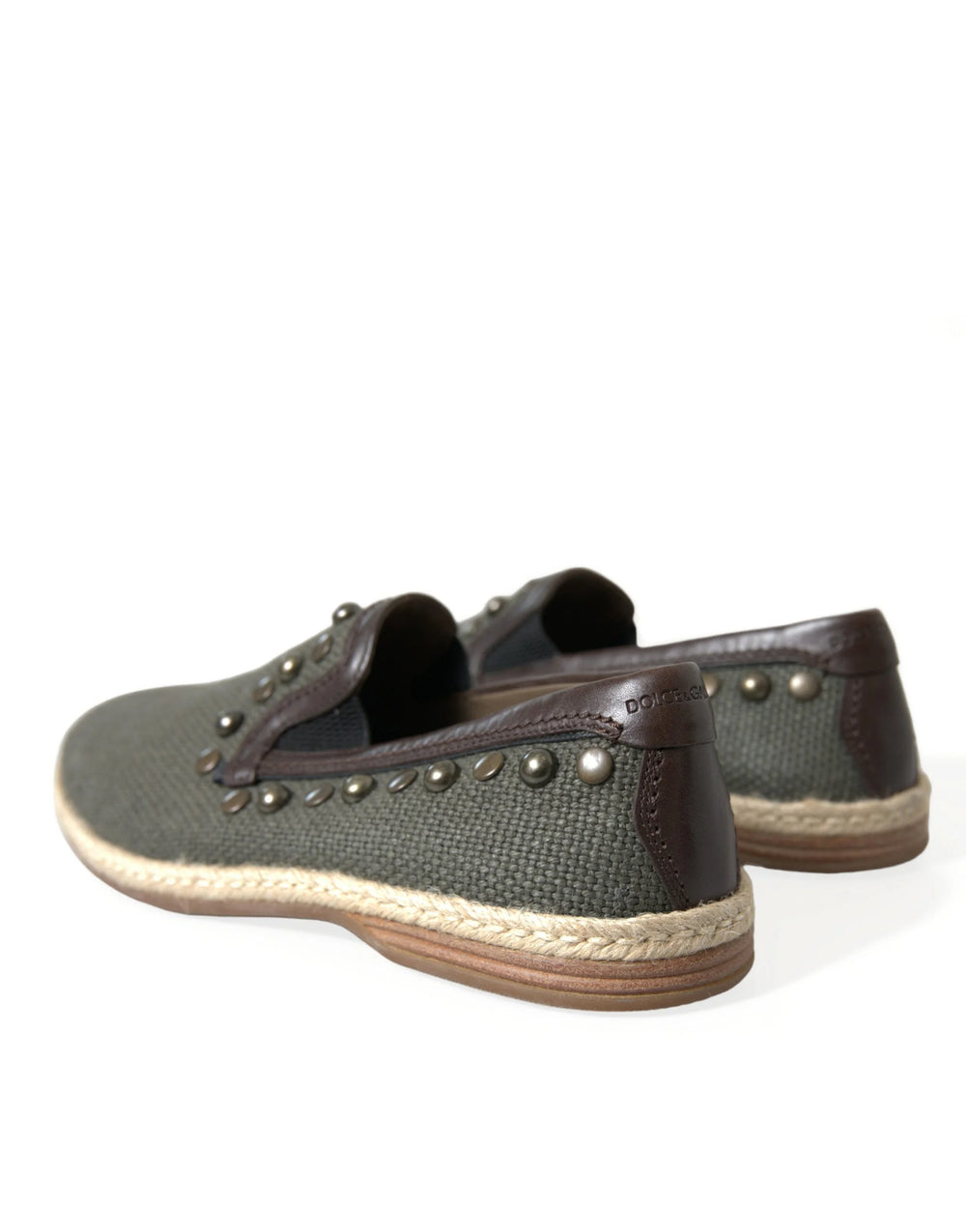 Dolce & Gabbana Gray Linen Leather Studded Loafers Shoes - EU40/US7