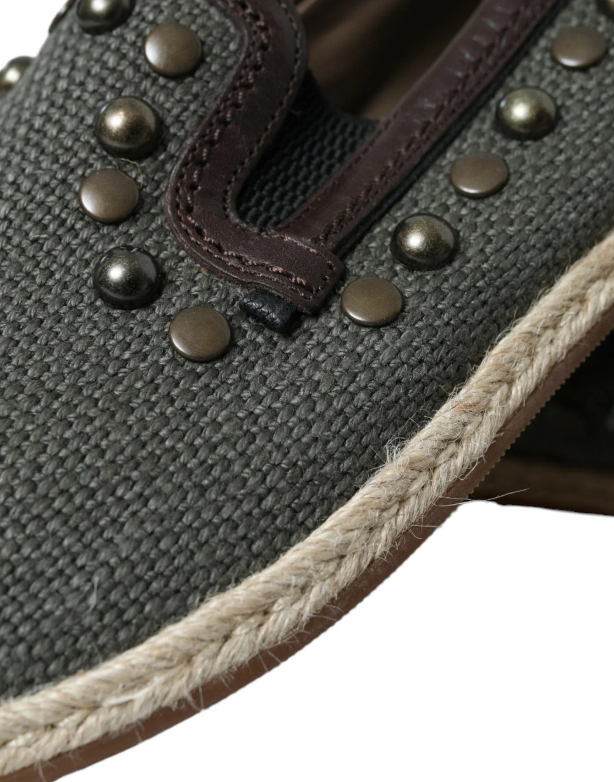 Dolce & Gabbana Gray Linen Leather Studded Loafers Shoes - EU40/US7