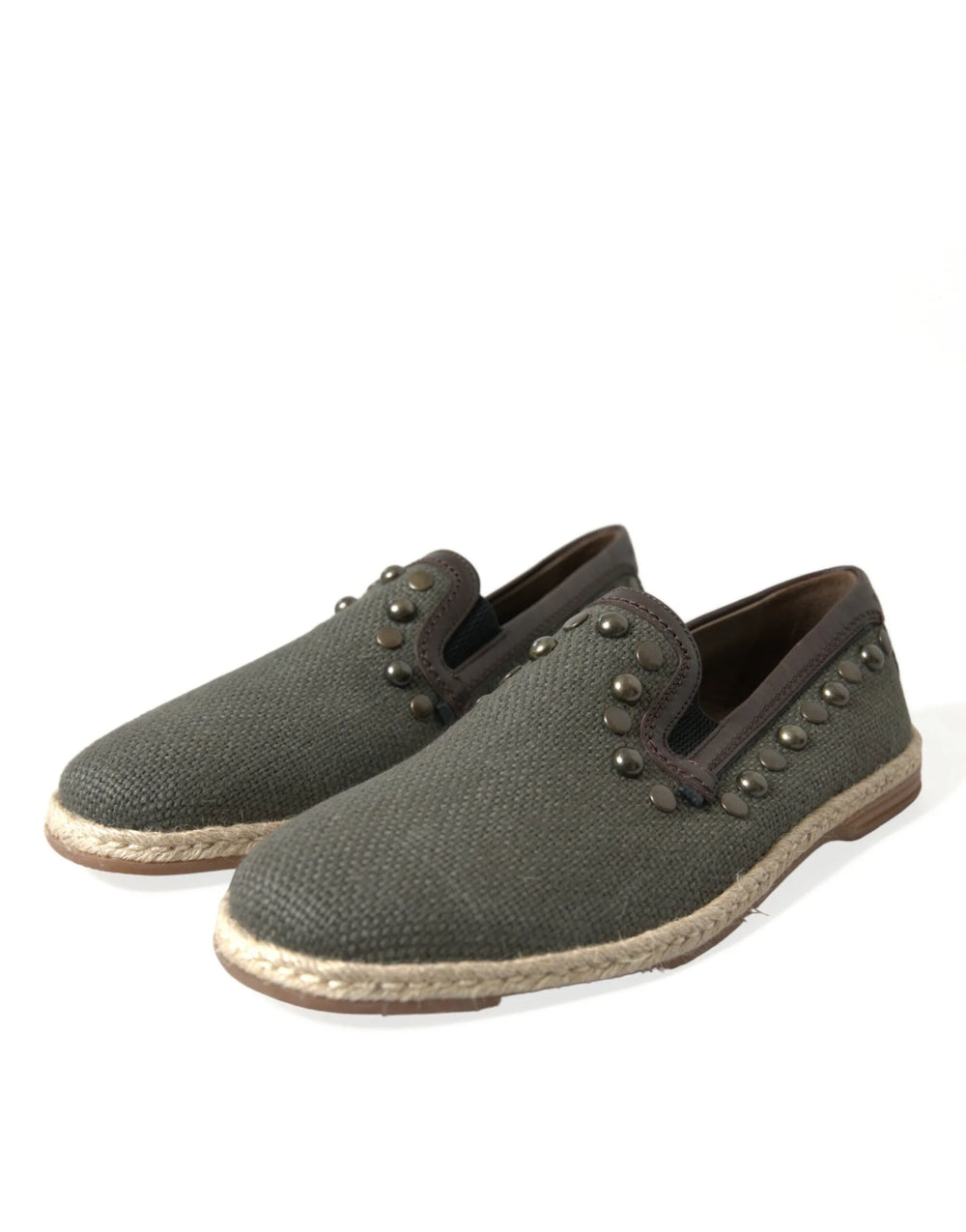 Dolce & Gabbana Gray Linen Leather Studded Loafers Shoes - EU40/US7