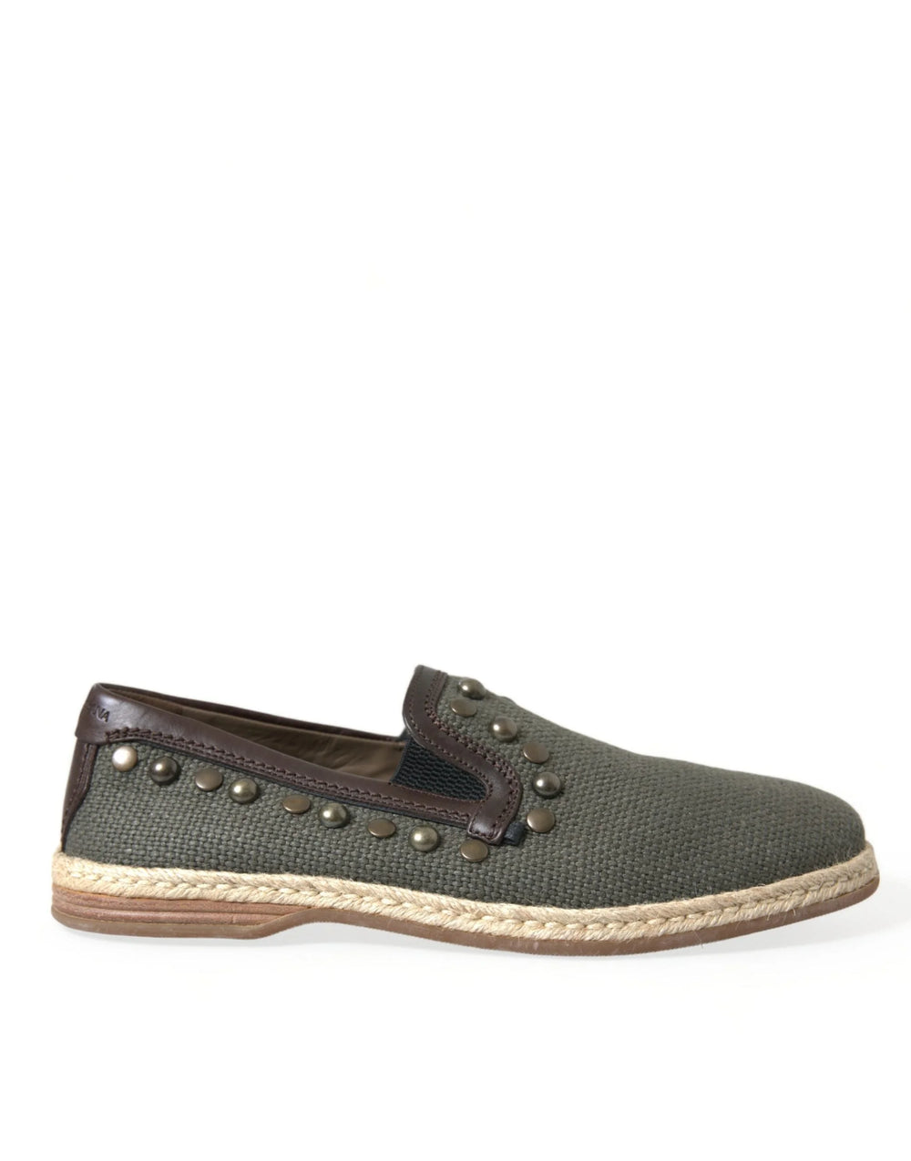 Dolce & Gabbana Gray Linen Leather Studded Loafers Shoes - EU40/US7