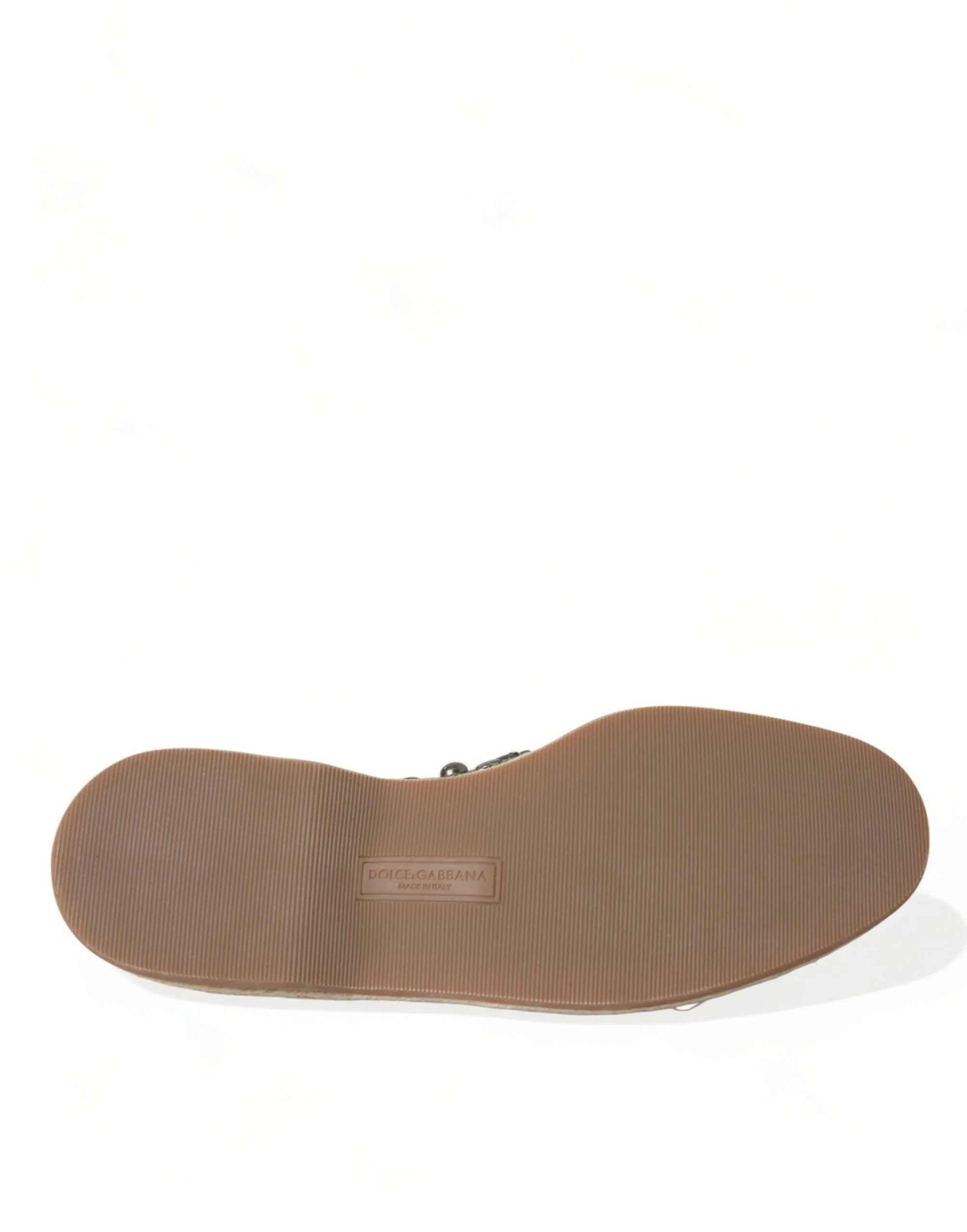 Dolce & Gabbana Gray Linen Leather Studded Loafers Shoes - EU40/US7 - Flats