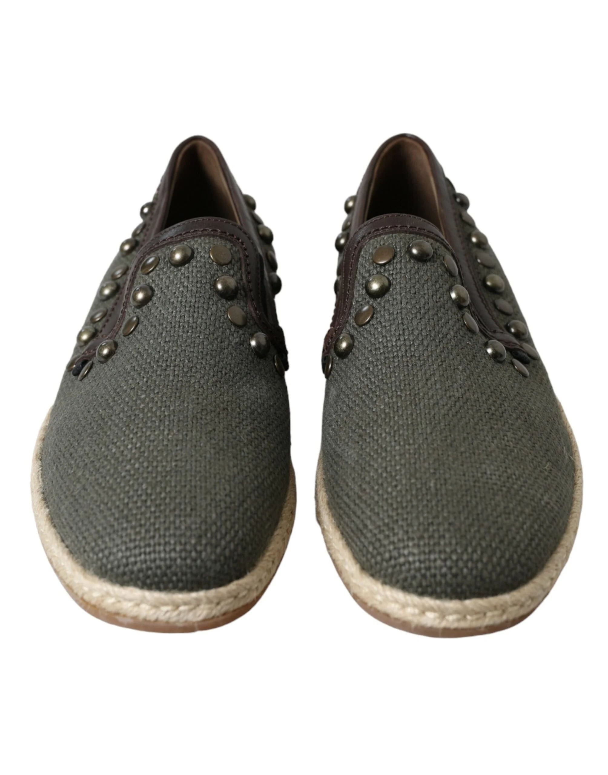 Dolce & Gabbana Gray Linen Leather Studded Loafers Shoes - EU40/US7