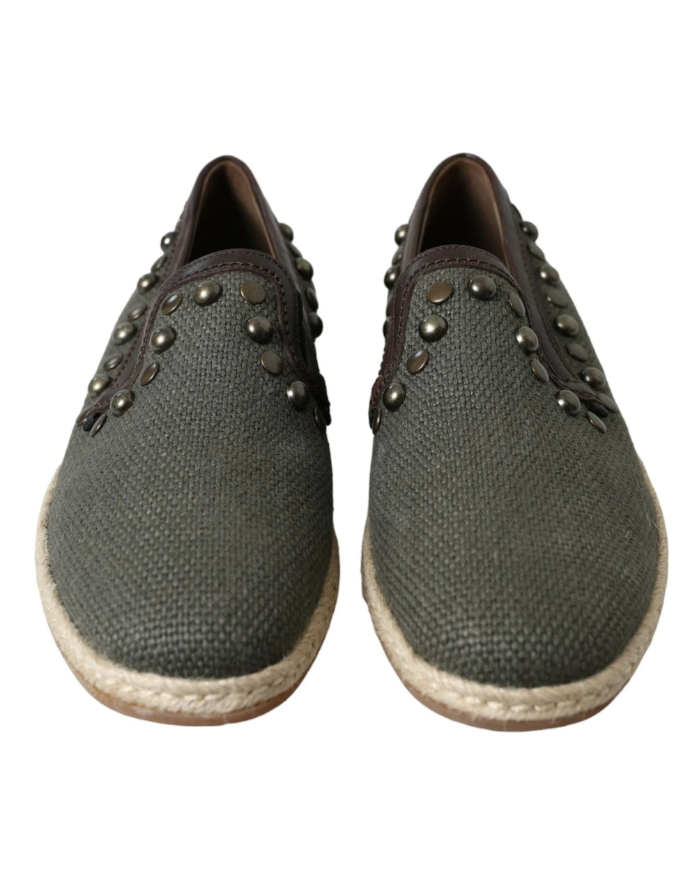 Dolce & Gabbana Gray Linen Leather Studded Loafers Shoes - EU40/US7