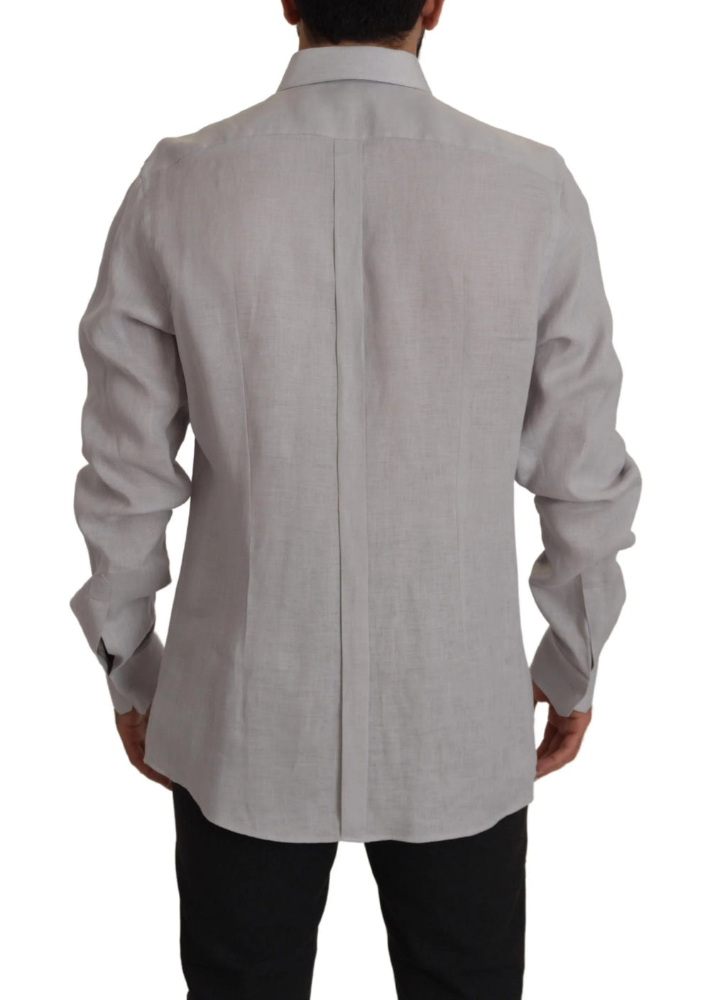 Dolce & Gabbana Gray Linen Long Sleeves Formal GOLD Shirt - Shirts