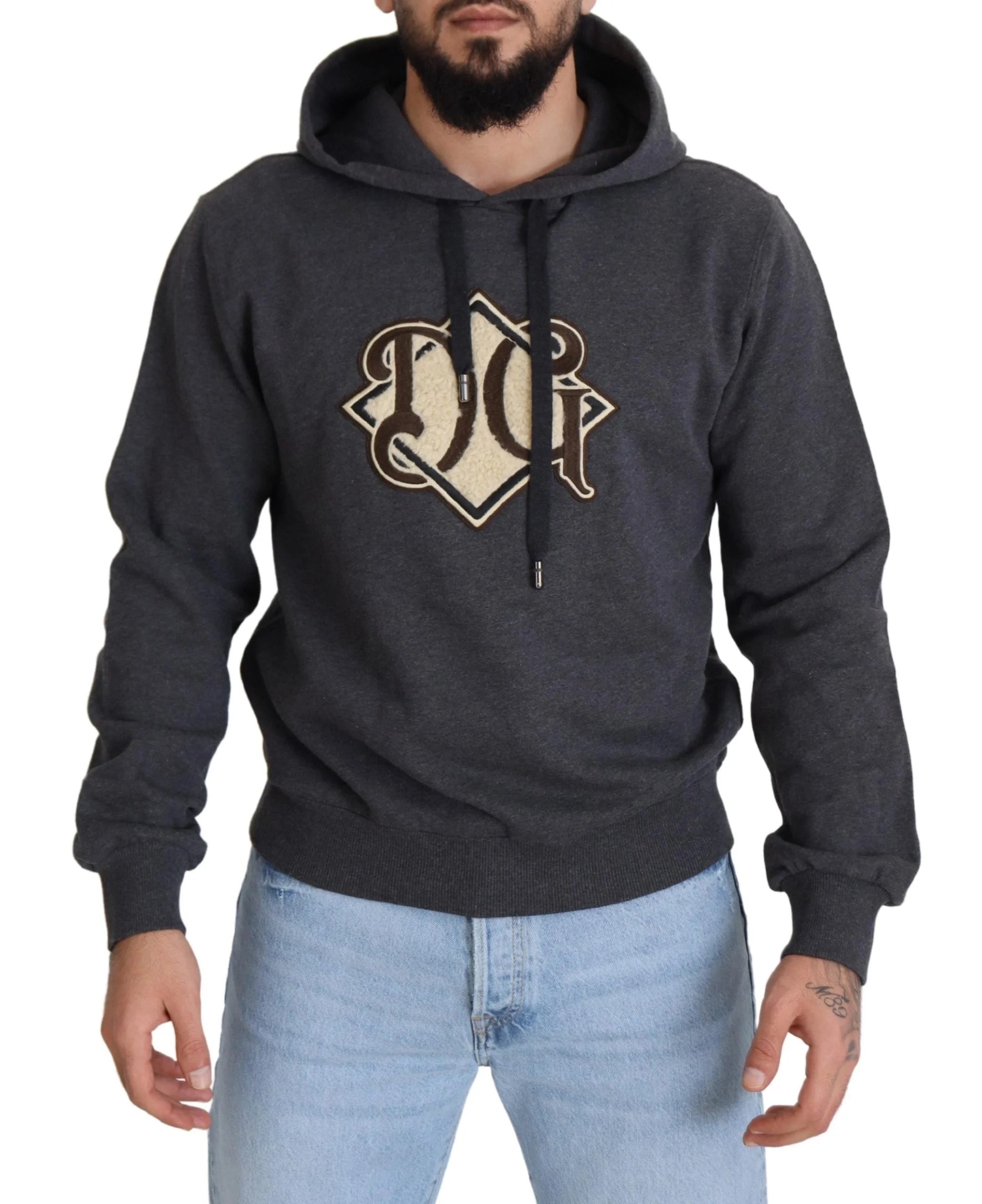 Dolce & Gabbana Gray Logo Cotton Hooded Sweatshirt Sweater - IT50 | L - Hoodies