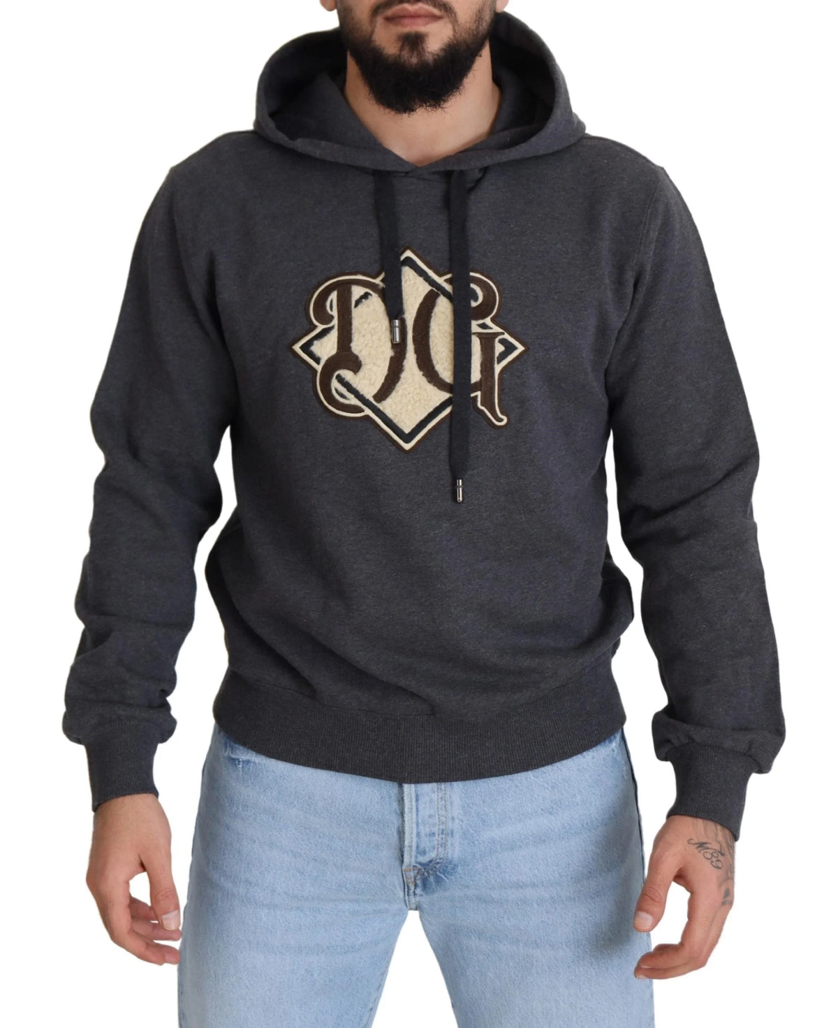 Dolce & Gabbana Gray Logo Cotton Hooded Sweatshirt Sweater - IT50 | L - Hoodies
