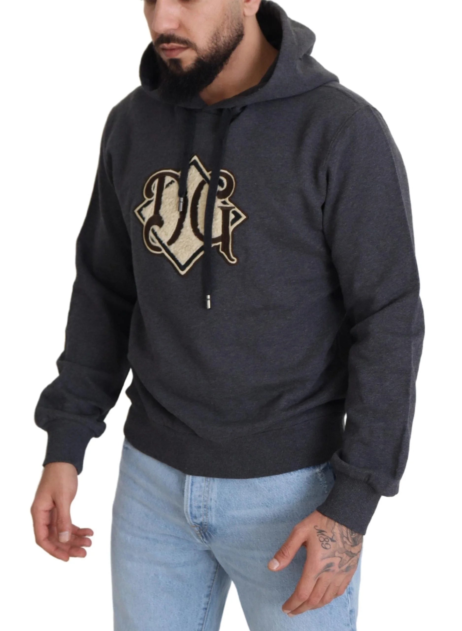 Dolce & Gabbana Gray Logo Cotton Hooded Sweatshirt Sweater - IT50 | L - Hoodies