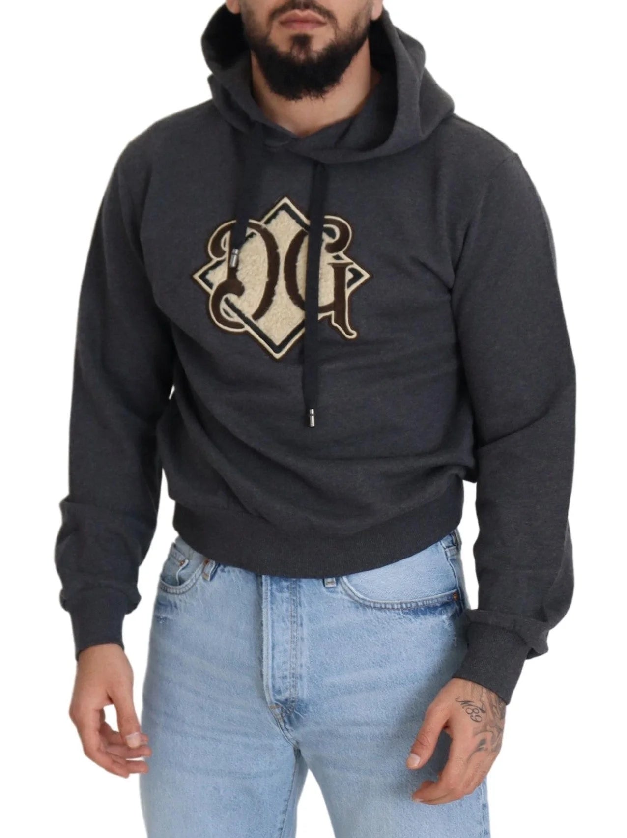 Dolce & Gabbana Gray Logo Cotton Hooded Sweatshirt Sweater - IT50 | L - Hoodies