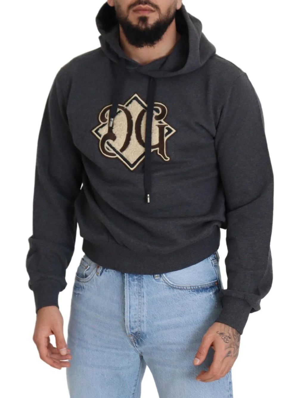 Dolce & Gabbana Gray Logo Cotton Hooded Sweatshirt Sweater - IT50 | L - Hoodies