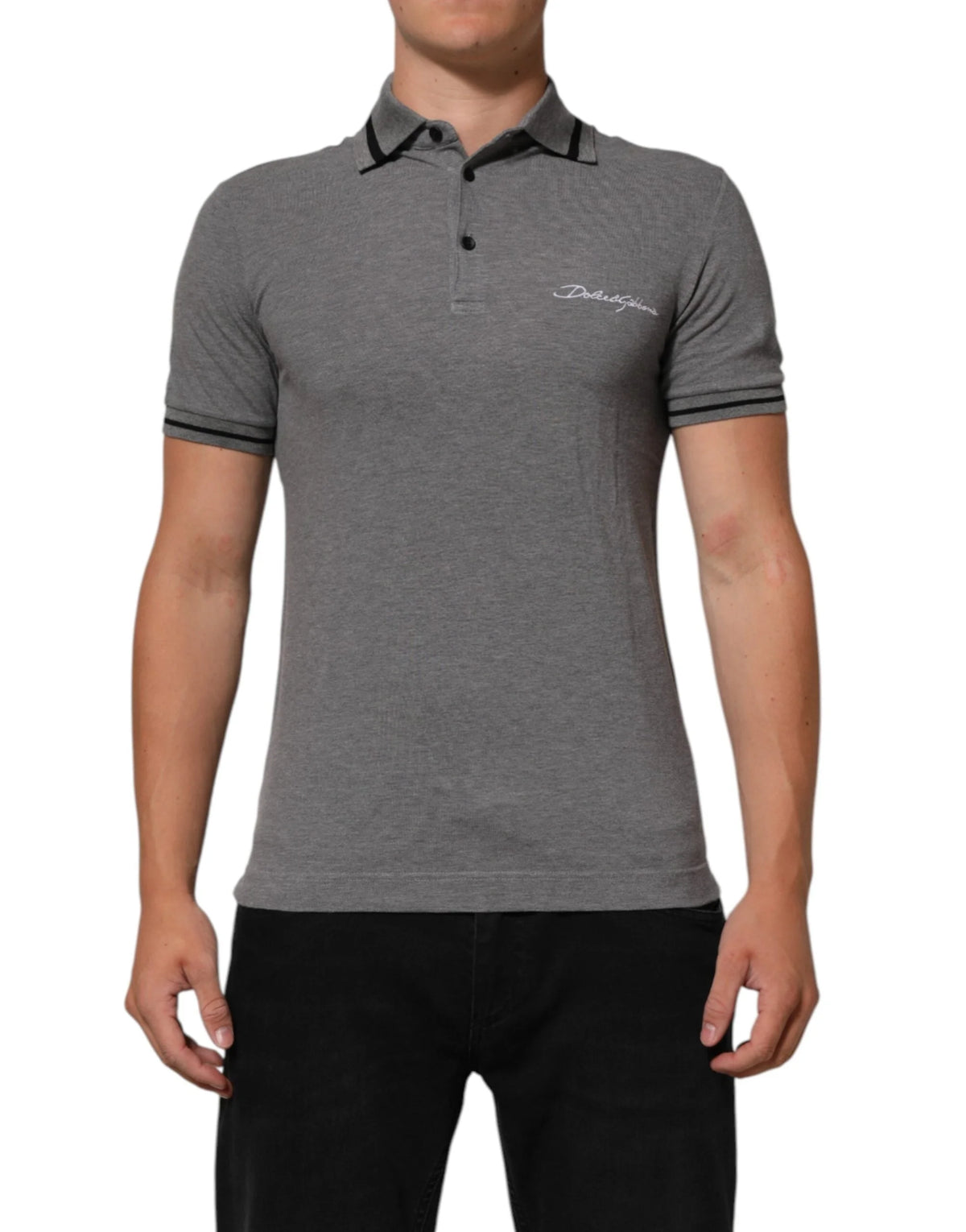 Dolce & Gabbana Gray Logo Embroidery Collared Polo T-shirt - IT44 | XS