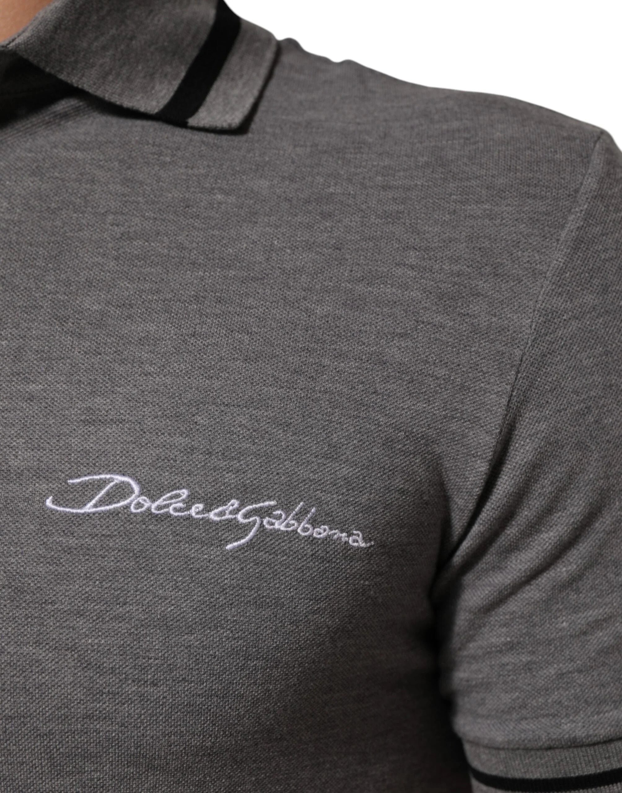 Dolce & Gabbana Gray Logo Embroidery Collared Polo T-shirt - IT44 | XS