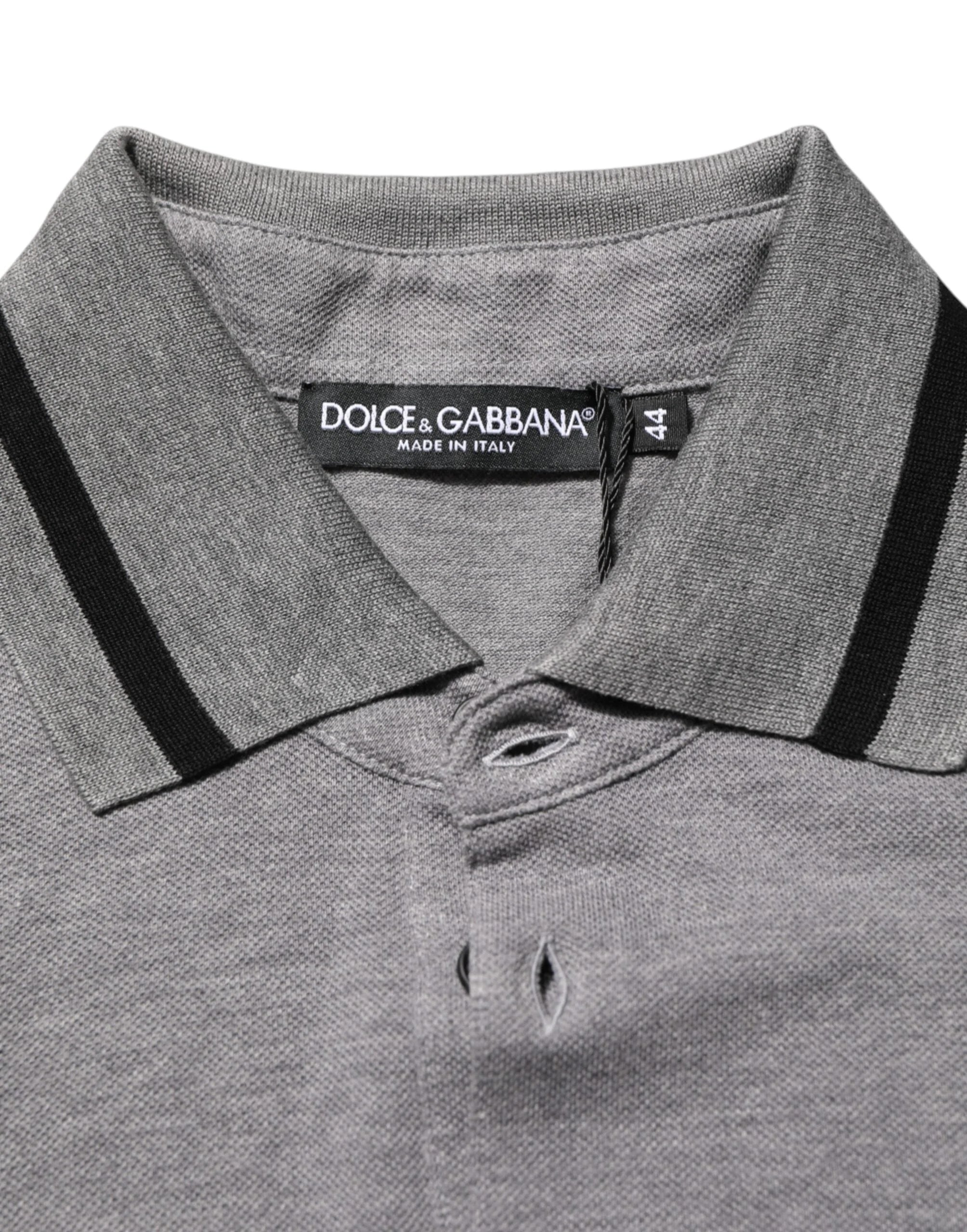 Dolce & Gabbana Gray Logo Embroidery Collared Polo T-shirt - IT44 | XS