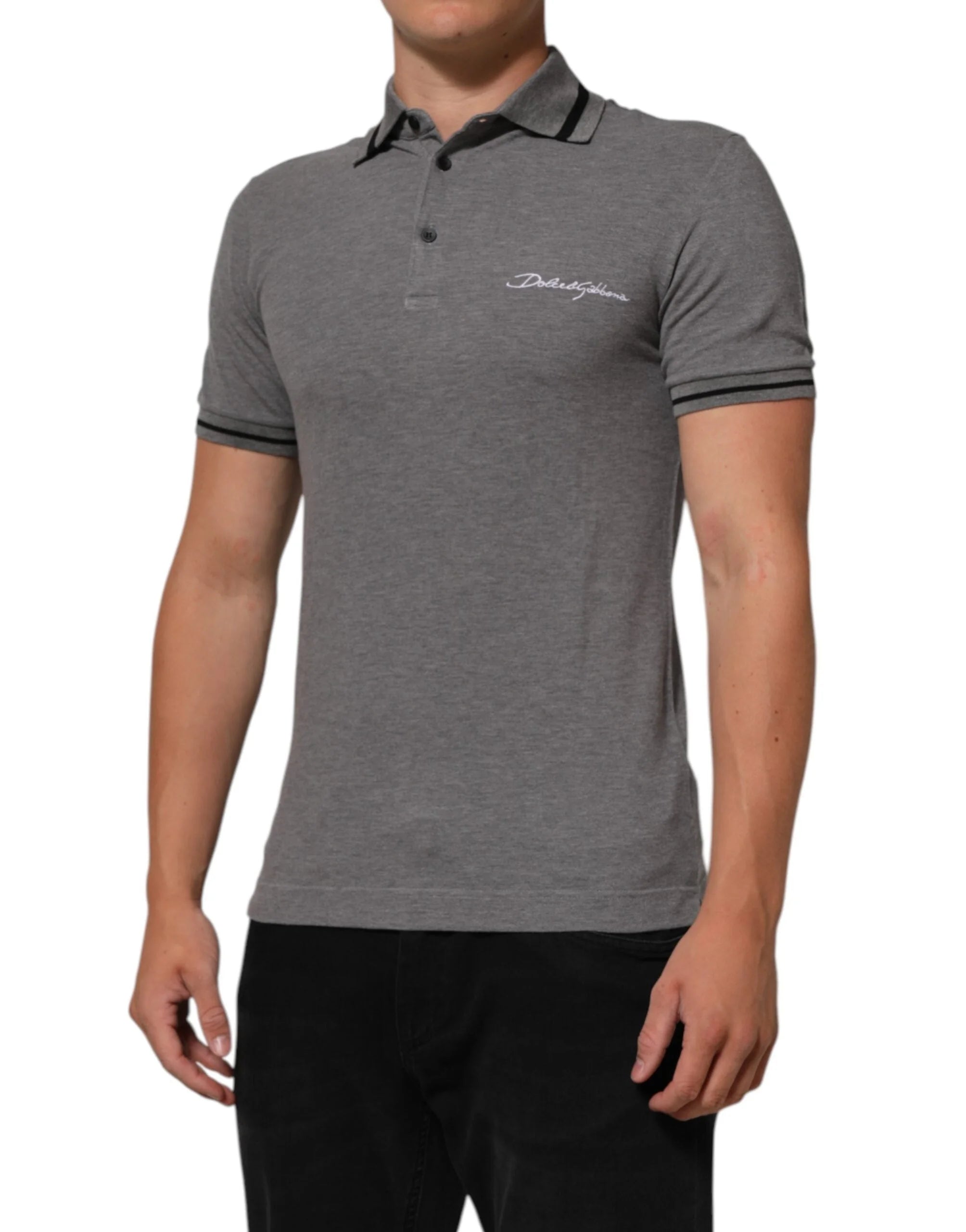 Dolce & Gabbana Gray Logo Embroidery Collared Polo T-shirt - IT44 | XS
