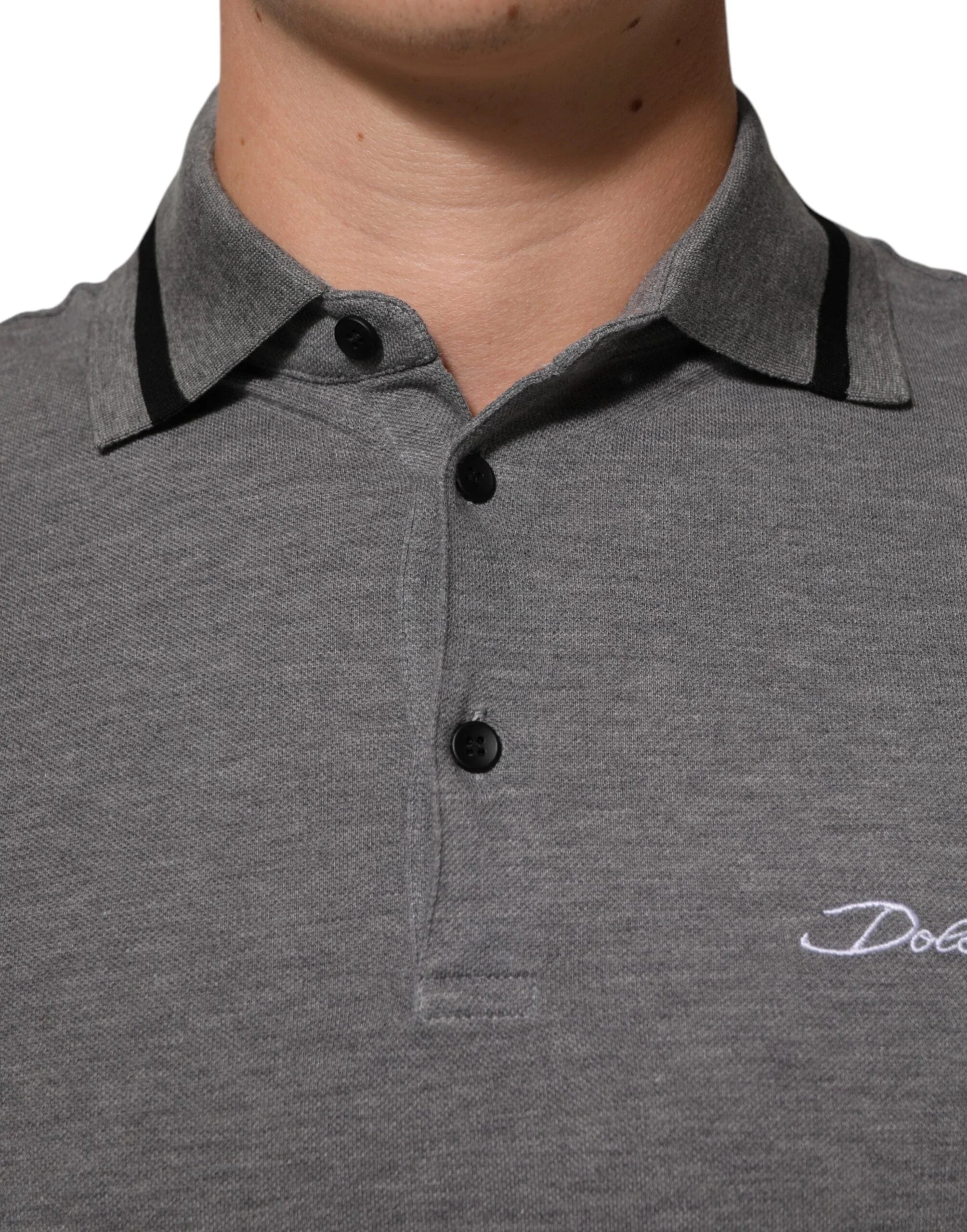 Dolce & Gabbana Gray Logo Embroidery Collared Polo T-shirt - IT44 | XS