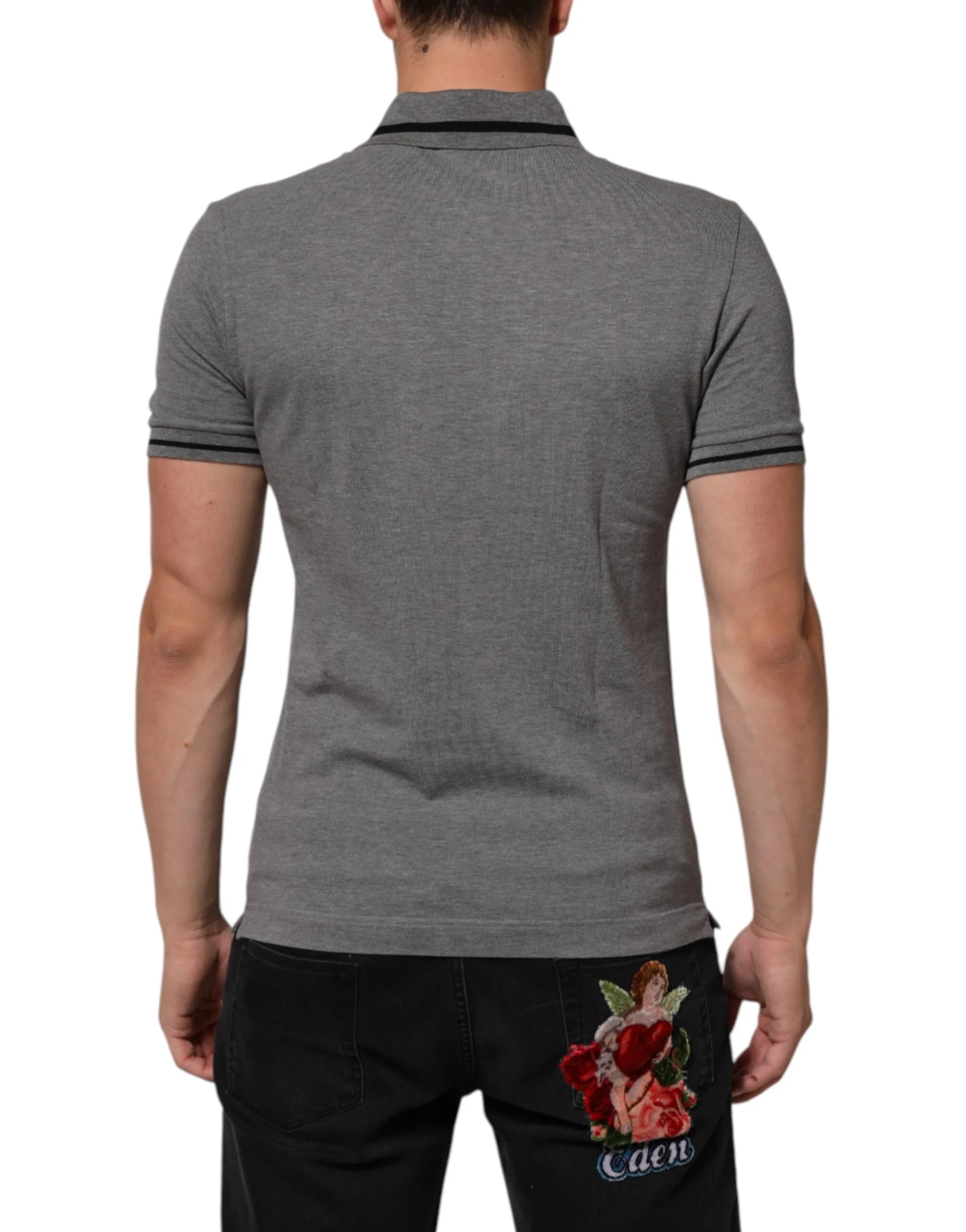 Dolce & Gabbana Gray Logo Embroidery Collared Polo T-shirt - IT44 | XS
