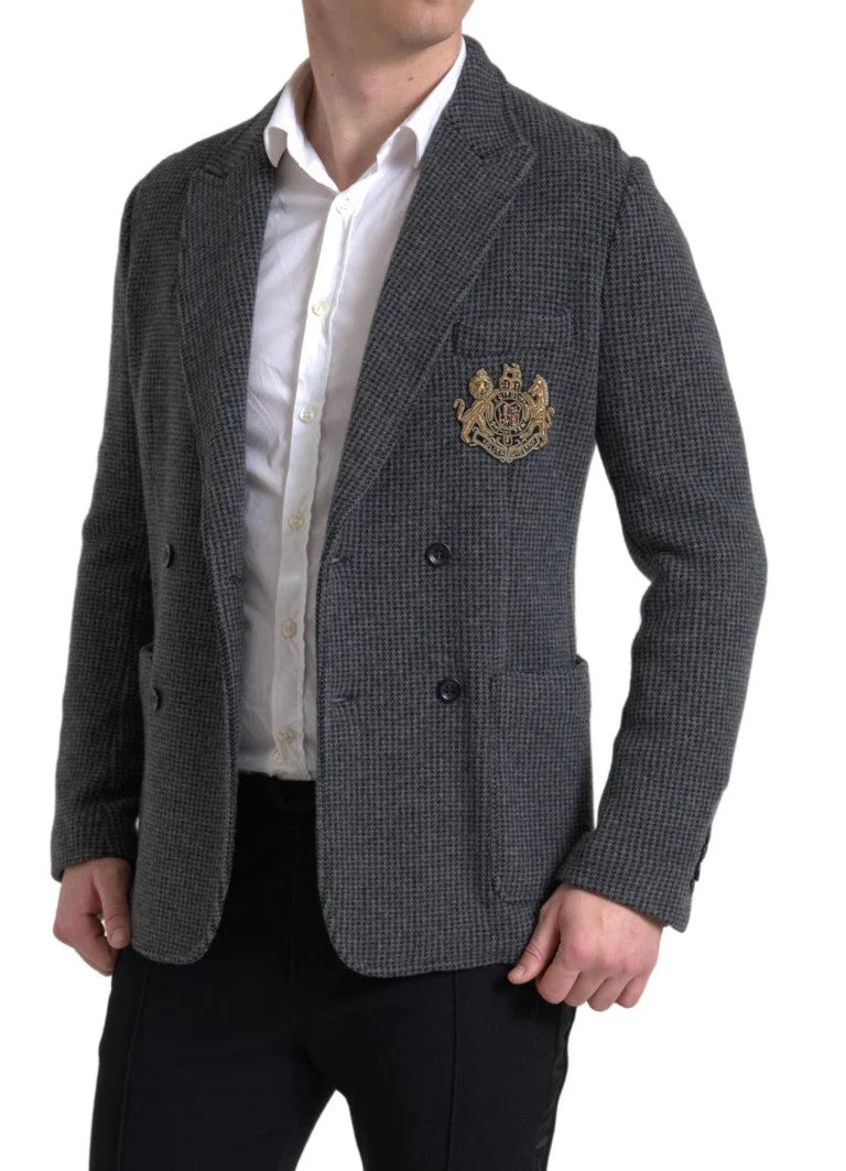 Dolce & Gabbana Gray Logo Embroidery Double Breasted Blazer - IT48 | M - Sport Jackets