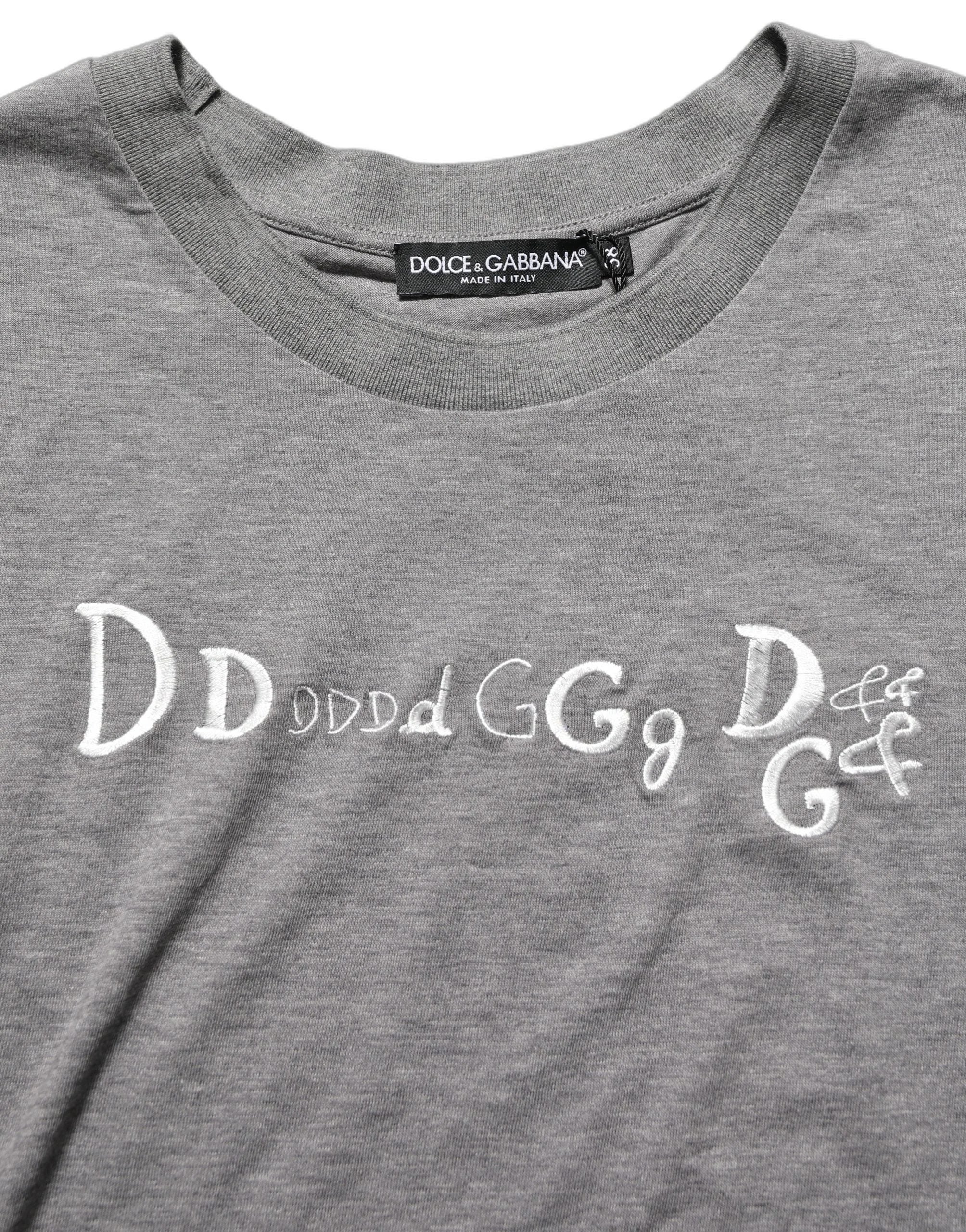 Dolce & Gabbana Gray Logo Embroidery Short Sleeve T-shirt