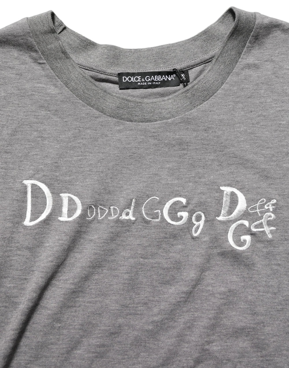 Dolce & Gabbana Gray Logo Embroidery Short Sleeve T-shirt