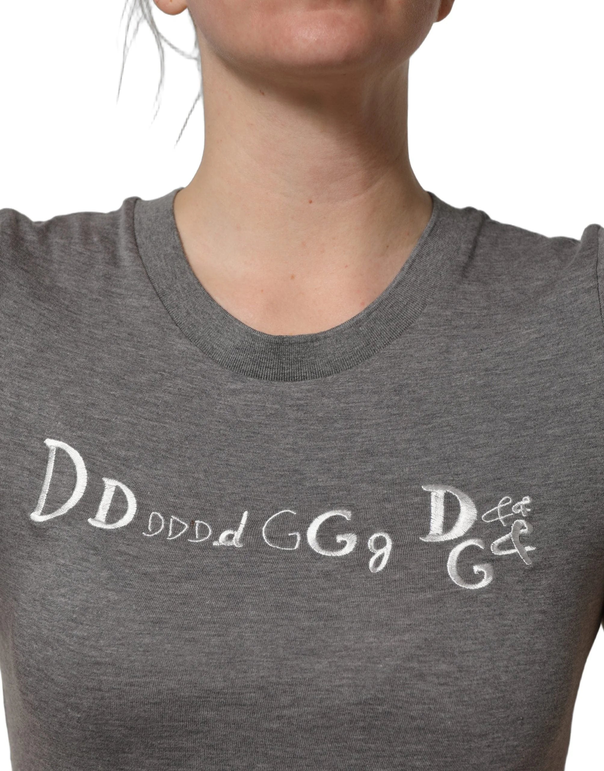 Dolce & Gabbana Gray Logo Embroidery Short Sleeve T-shirt