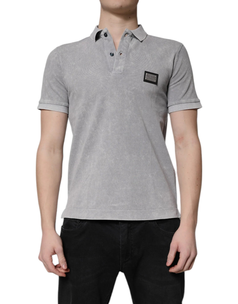 Dolce & Gabbana Gray Logo Plaque Cotton Men Polo Shirt T-shirt - IT46 | S - Polos
