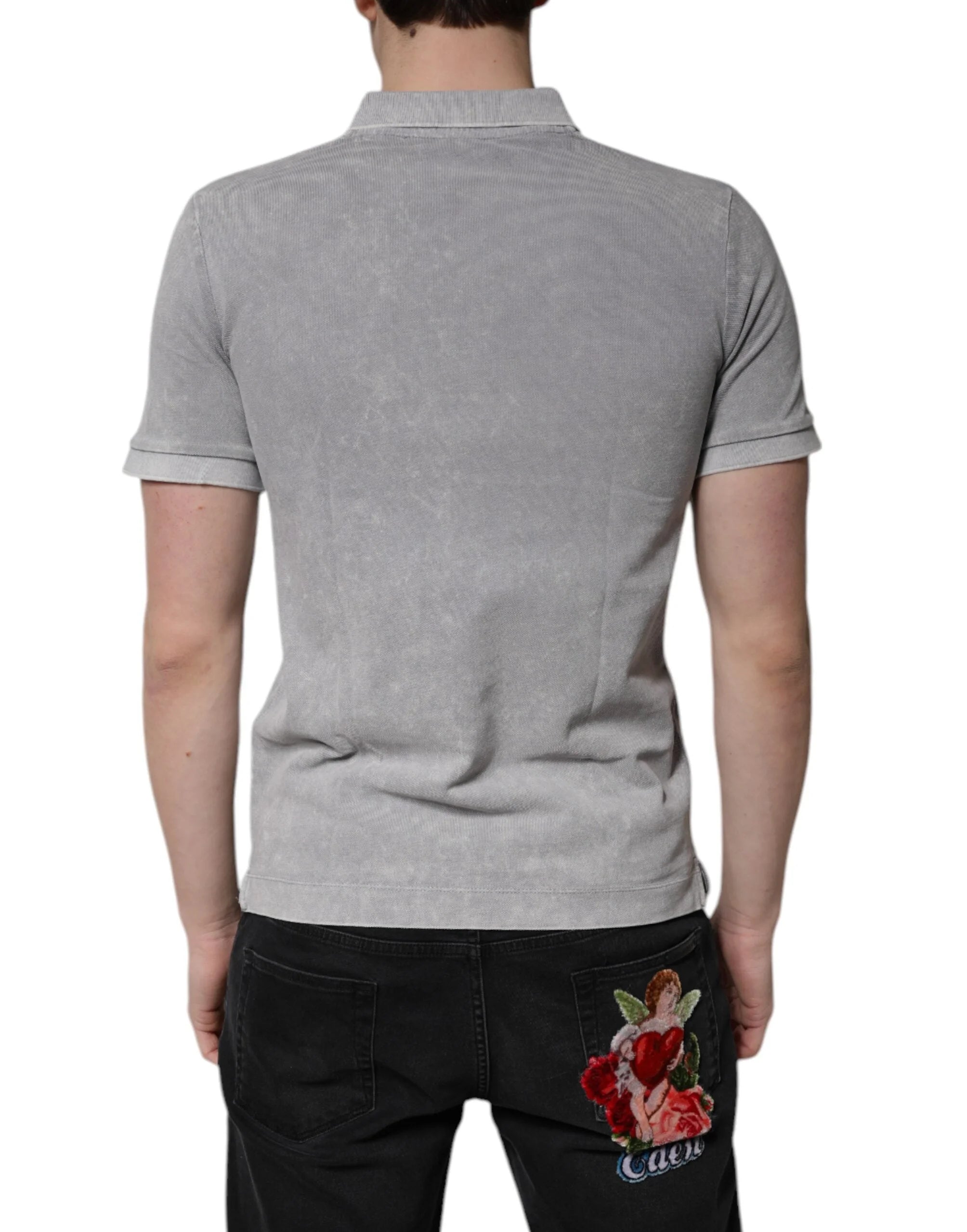 Dolce & Gabbana Gray Logo Plaque Cotton Men Polo Shirt T-shirt - IT46 | S - Polos