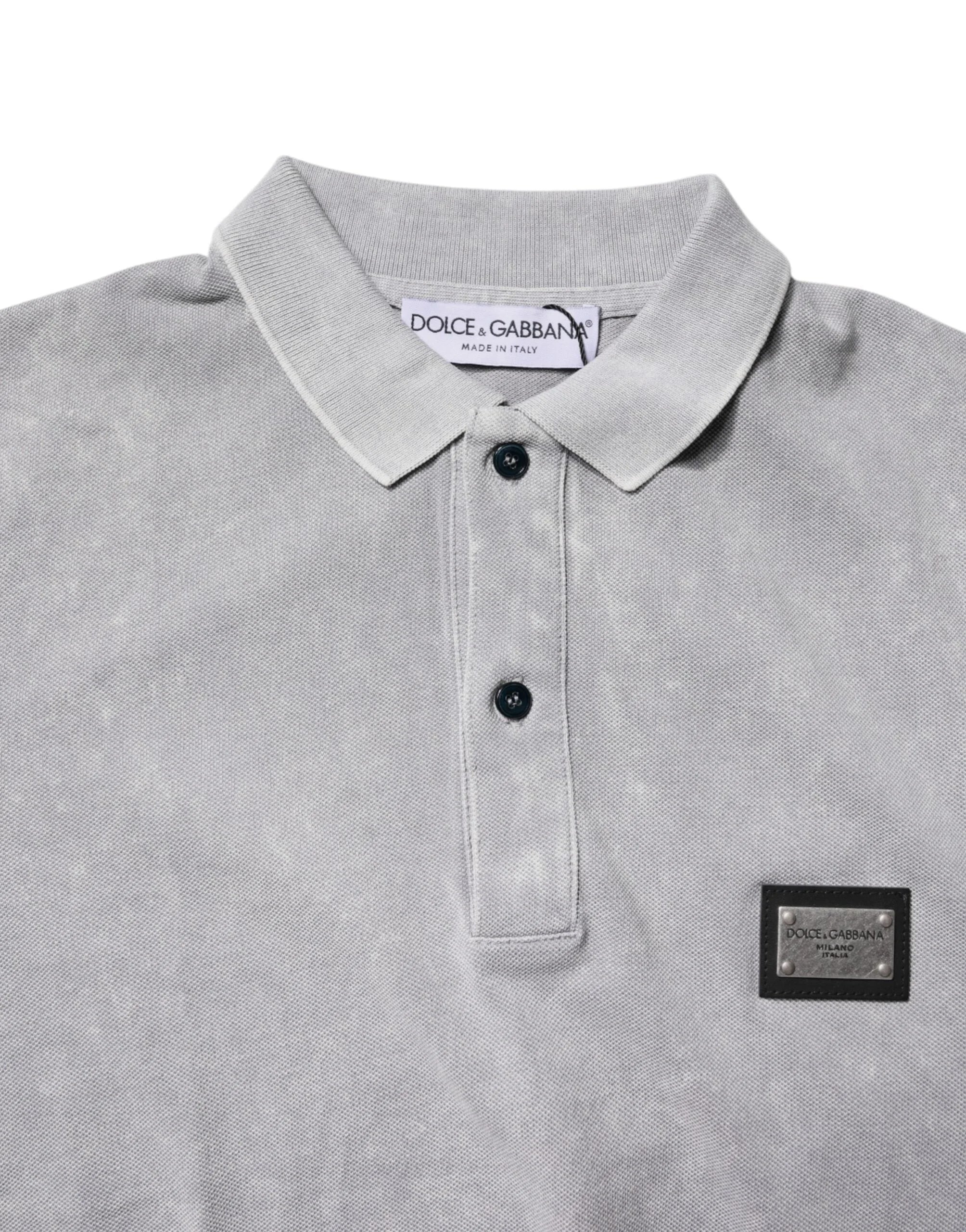 Dolce & Gabbana Gray Logo Plaque Cotton Men Polo Shirt T-shirt - IT46 | S - Polos