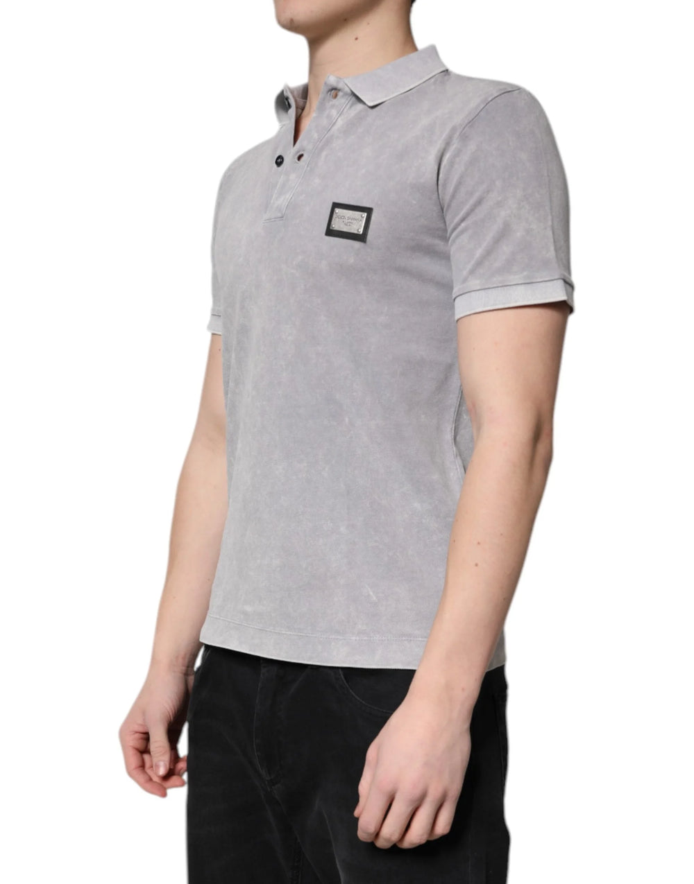 Dolce & Gabbana Gray Logo Plaque Cotton Men Polo Shirt T-shirt - IT46 | S - Polos
