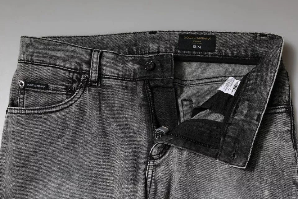 Dolce & Gabbana Gray Logo Plaque Cotton Slim Fit Denim Jeans - IT46 | S - Jeans