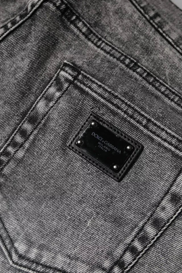 Dolce & Gabbana Gray Logo Plaque Cotton Slim Fit Denim Jeans - IT46 | S - Jeans