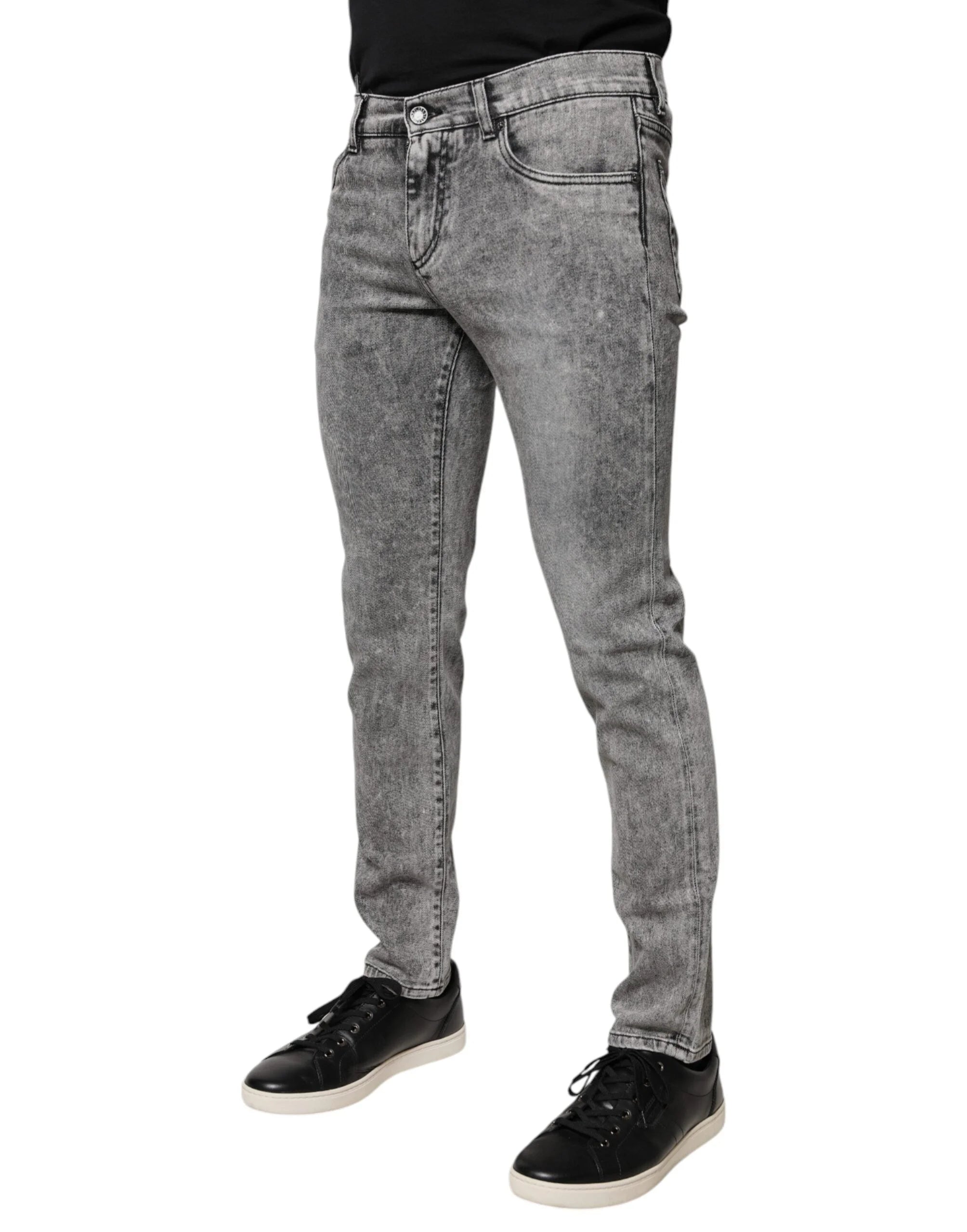 Dolce & Gabbana Gray Logo Plaque Cotton Slim Fit Denim Jeans - IT46 | S - Jeans