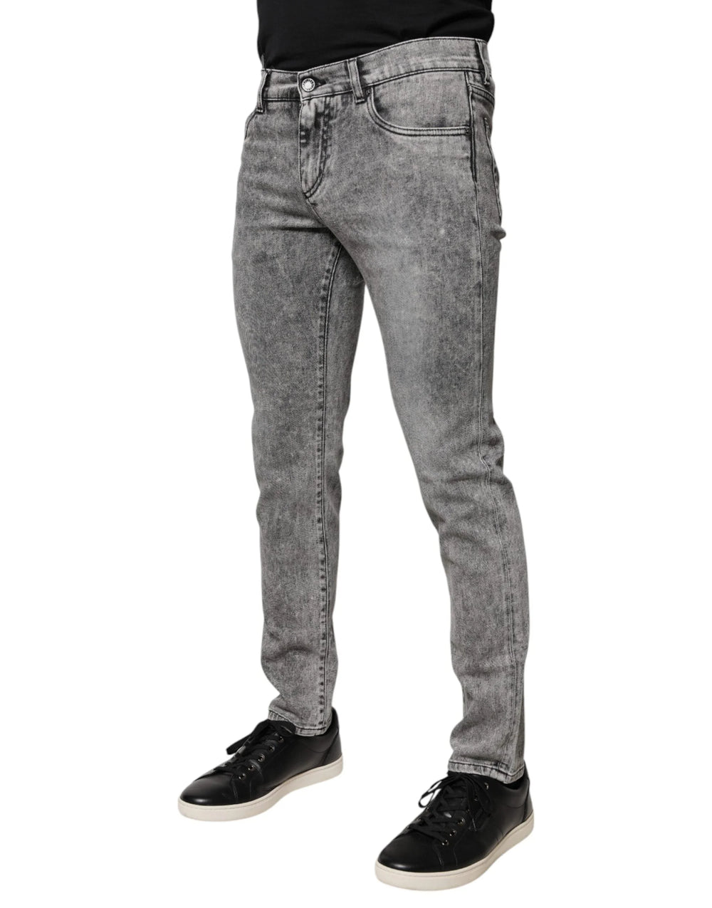 Dolce & Gabbana Gray Logo Plaque Cotton Slim Fit Denim Jeans - IT46 | S - Jeans
